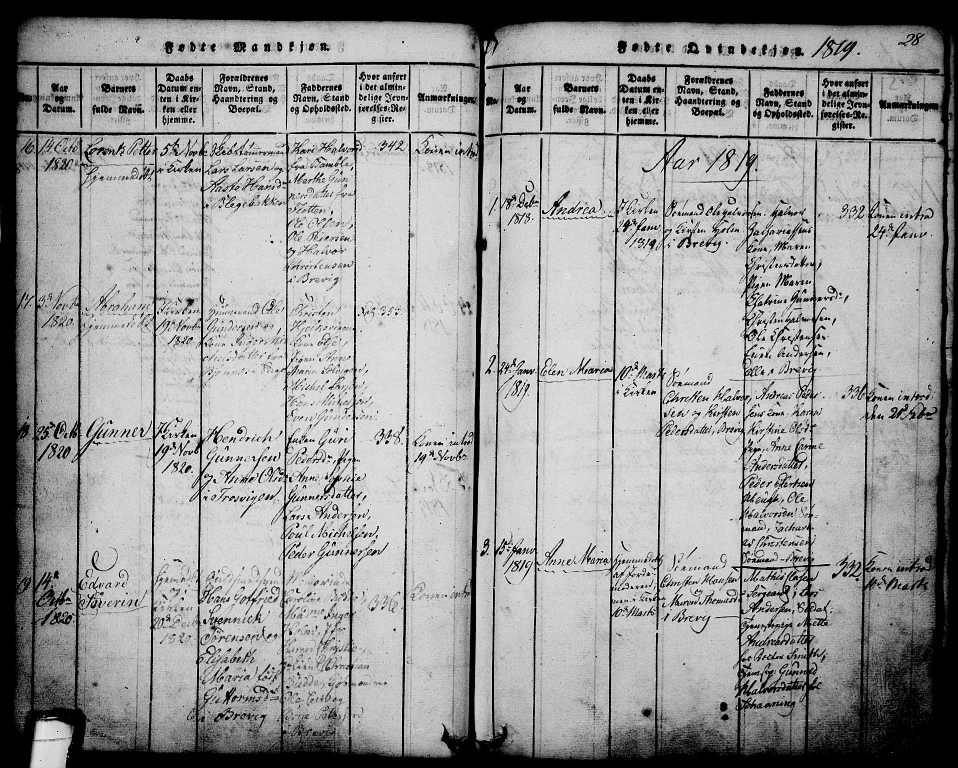 Brevik kirkebøker, AV/SAKO-A-255/G/Ga/L0001: Parish register (copy) no. 1, 1814-1845, p. 28