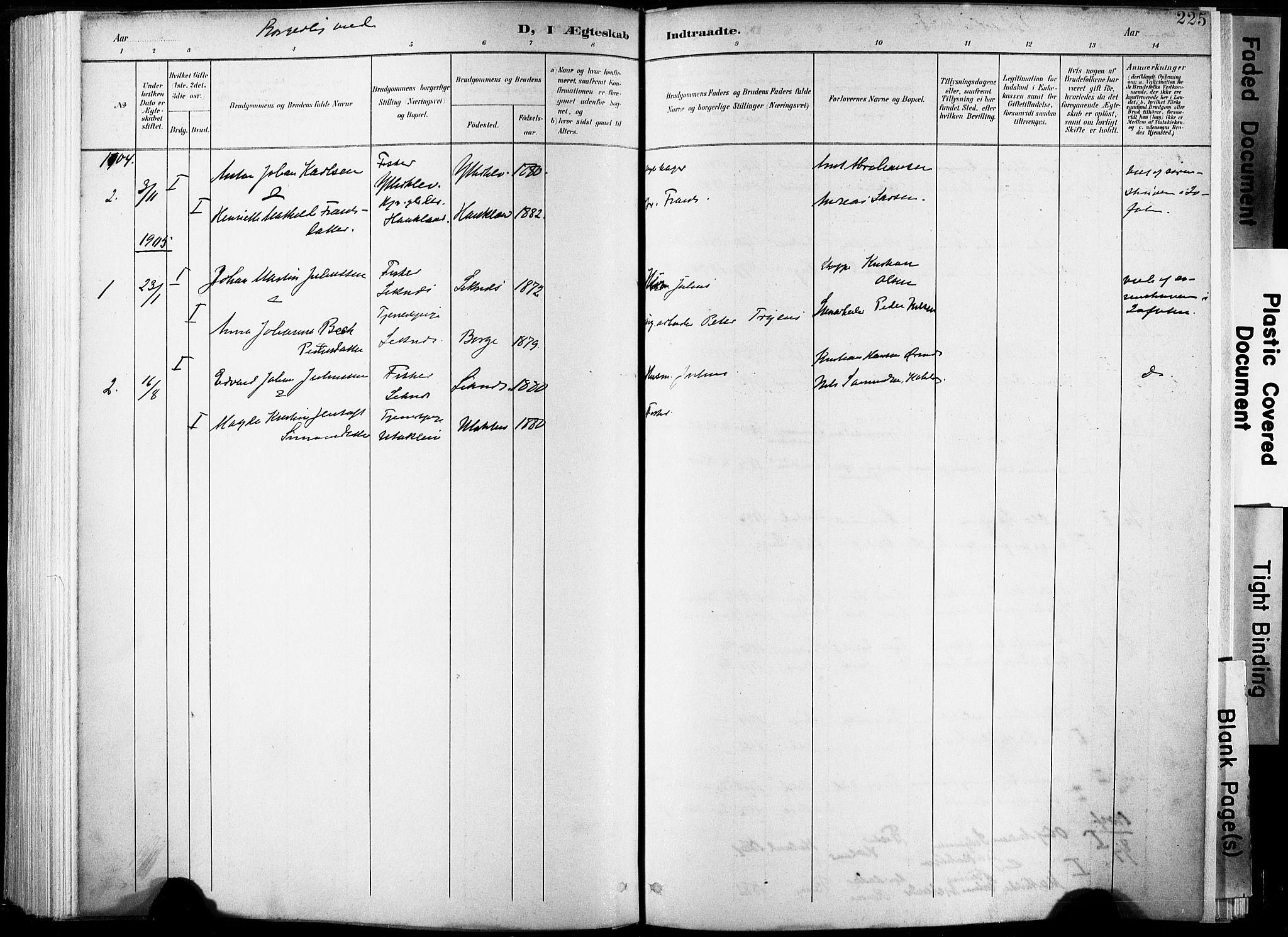 Ministerialprotokoller, klokkerbøker og fødselsregistre - Nordland, SAT/A-1459/881/L1151: Parish register (official) no. 881A04, 1899-1907, p. 225