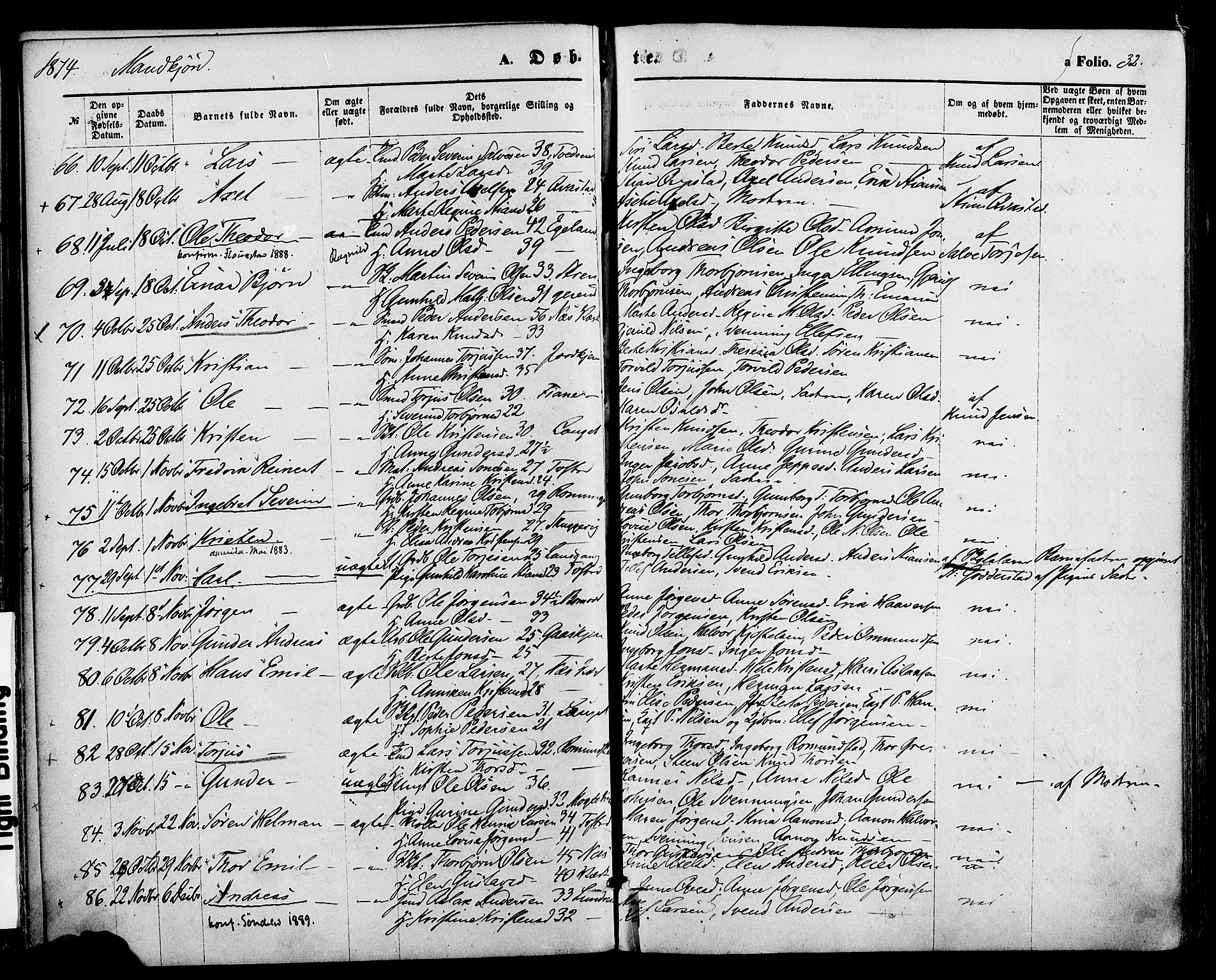 Holt sokneprestkontor, AV/SAK-1111-0021/F/Fa/L0010: Parish register (official) no. A 10, 1872-1885, p. 32