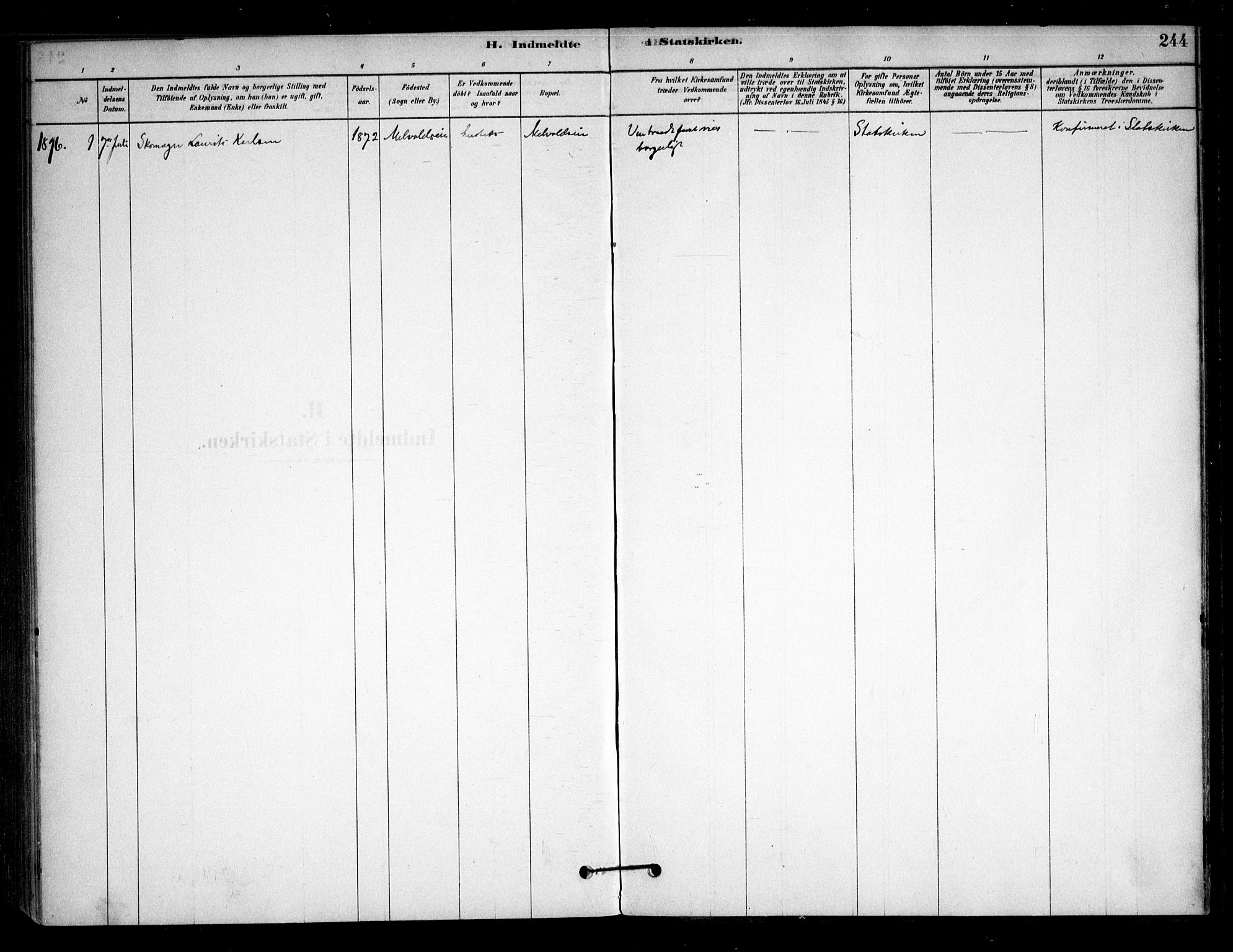 Sørum prestekontor Kirkebøker, SAO/A-10303/F/Fb/L0001: Parish register (official) no. II 1, 1878-1915, p. 244