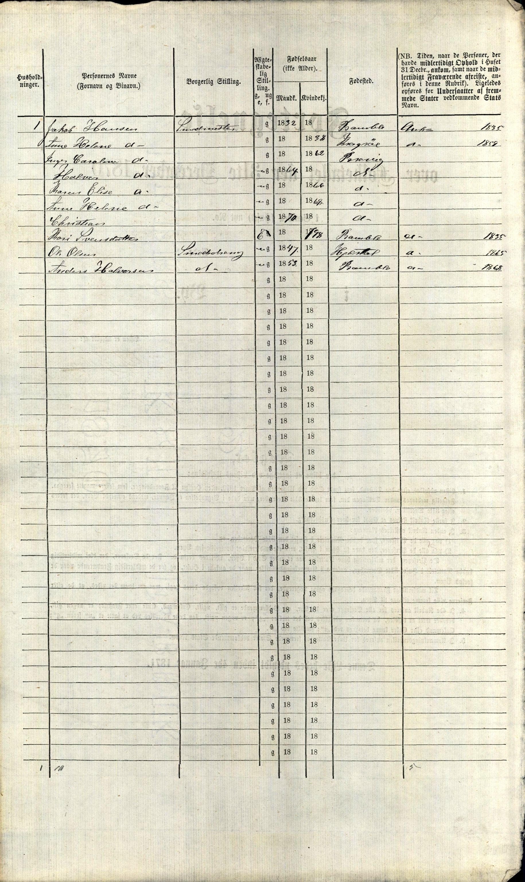 RA, 1870 census for 0804 Brevik, 1870, p. 5