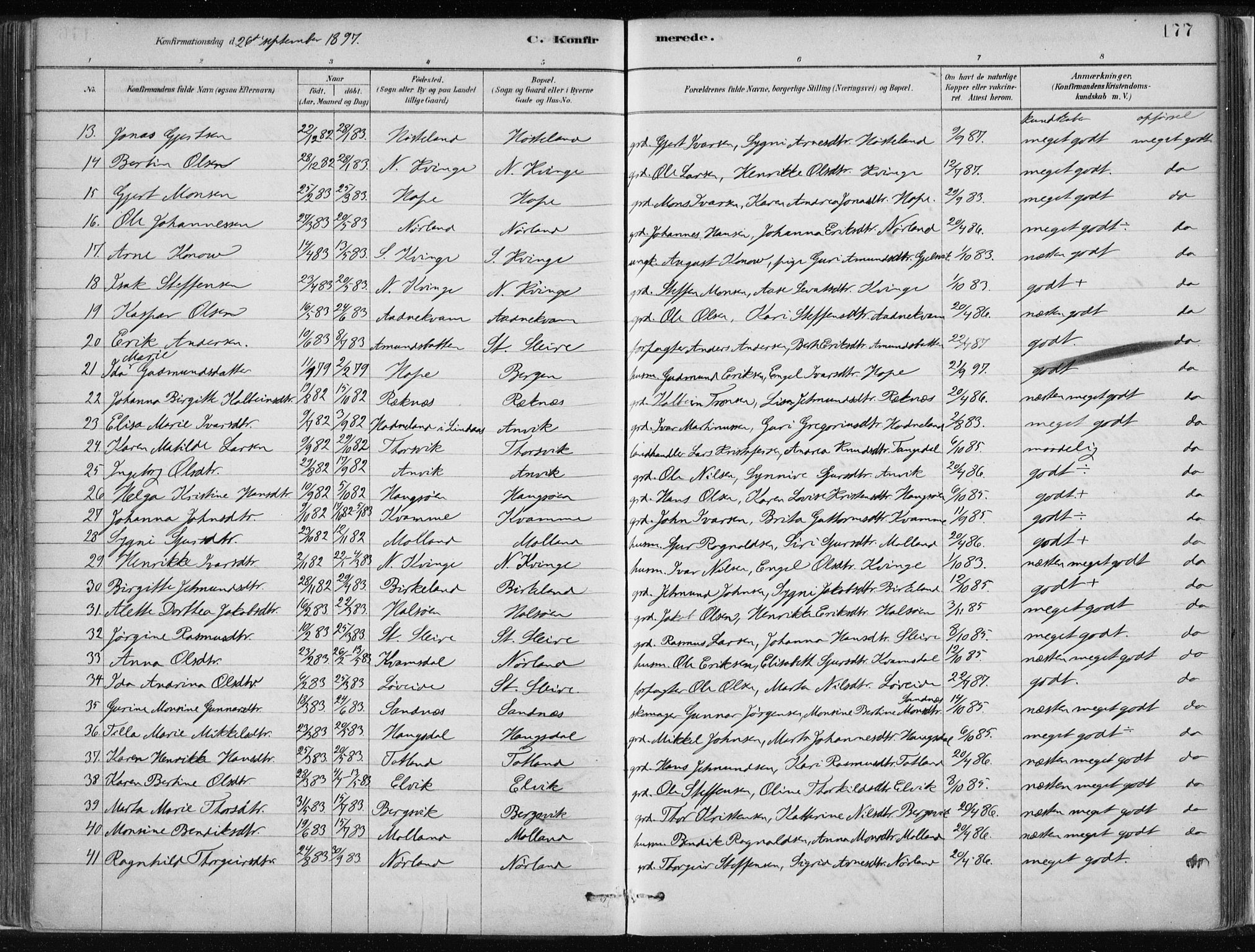 Masfjorden Sokneprestembete, SAB/A-77001: Parish register (official) no. B  1, 1876-1899, p. 177