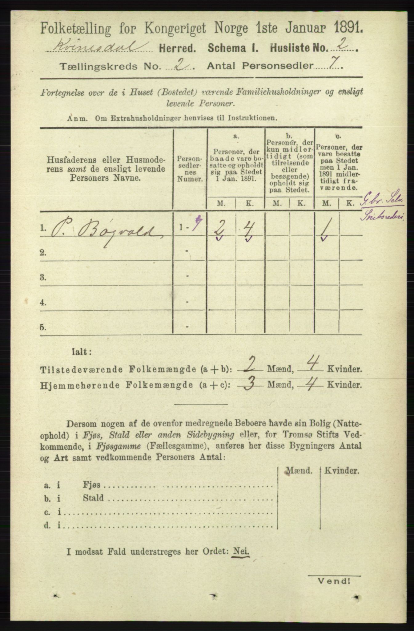 RA, 1891 census for 1037 Kvinesdal, 1891, p. 258