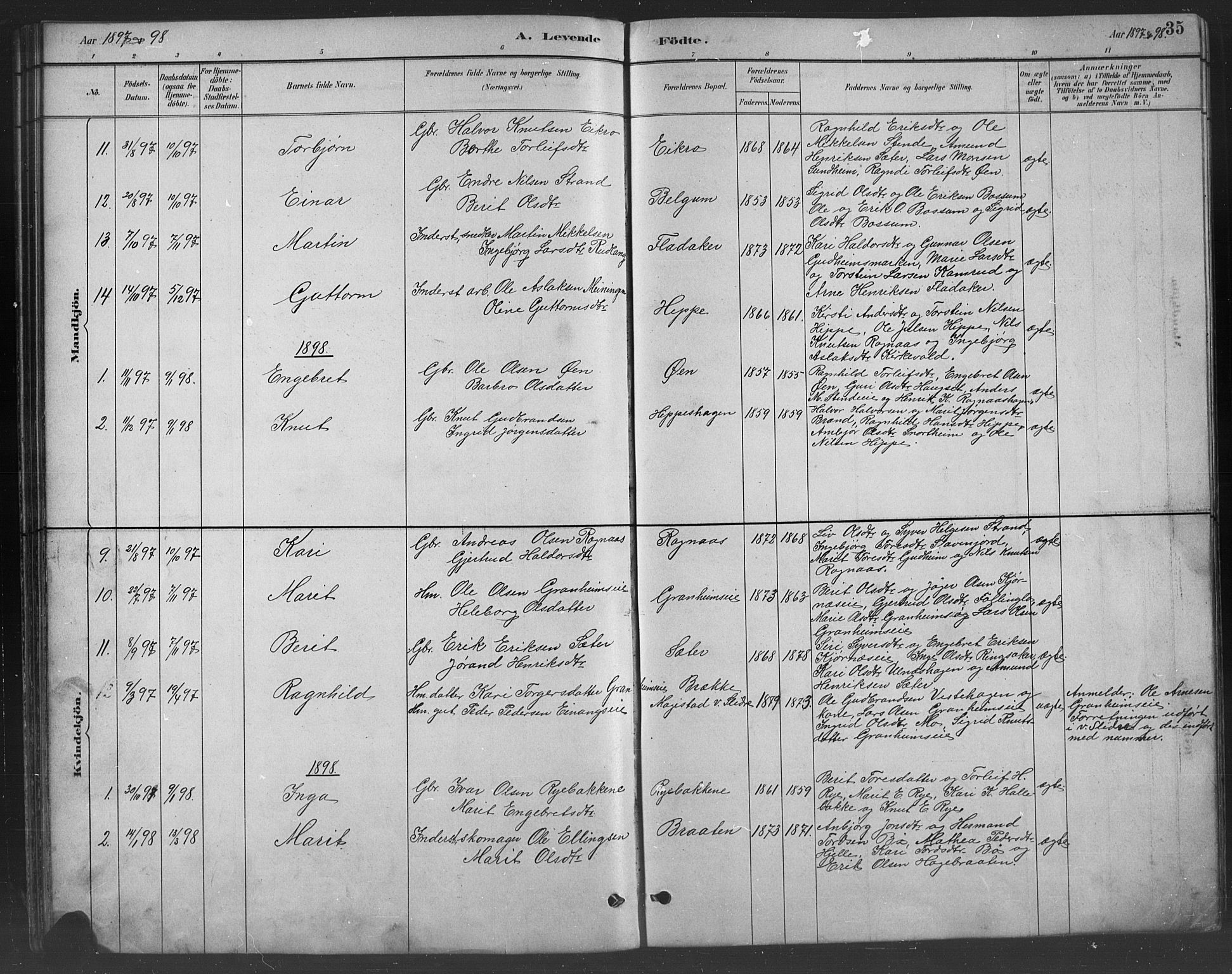 Nord-Aurdal prestekontor, SAH/PREST-132/H/Ha/Hab/L0008: Parish register (copy) no. 8, 1883-1916, p. 35