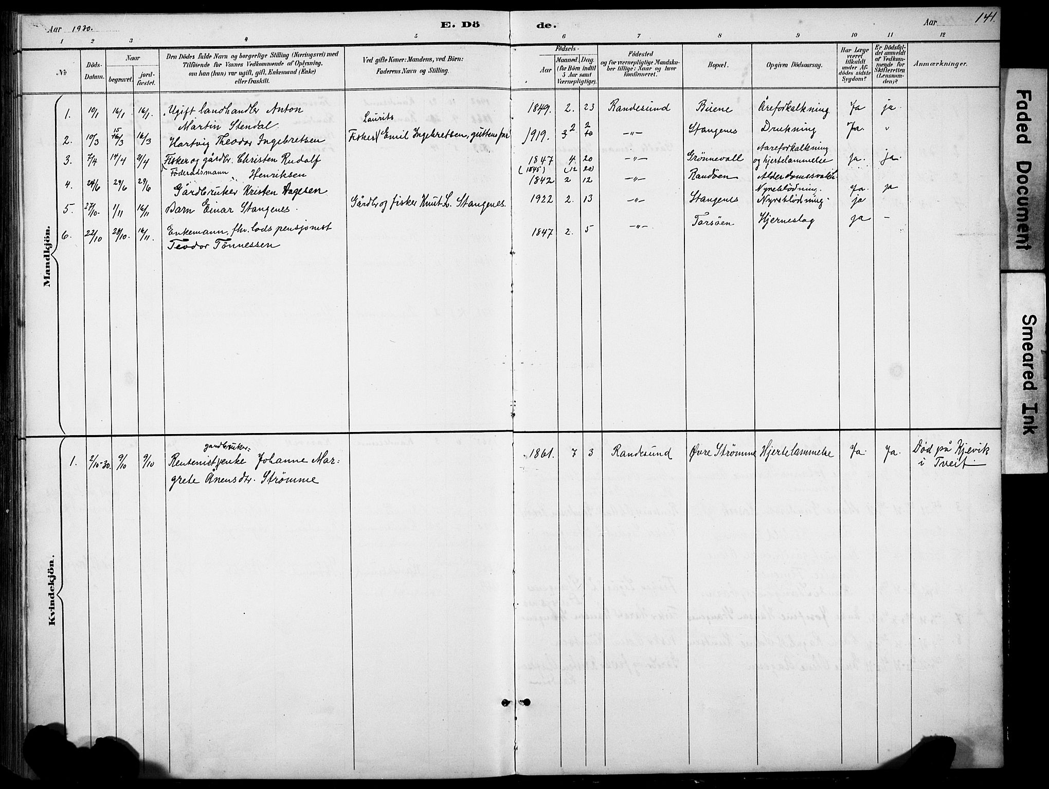 Oddernes sokneprestkontor, AV/SAK-1111-0033/F/Fb/Fbb/L0002: Parish register (copy) no. B 2, 1889-1933, p. 141