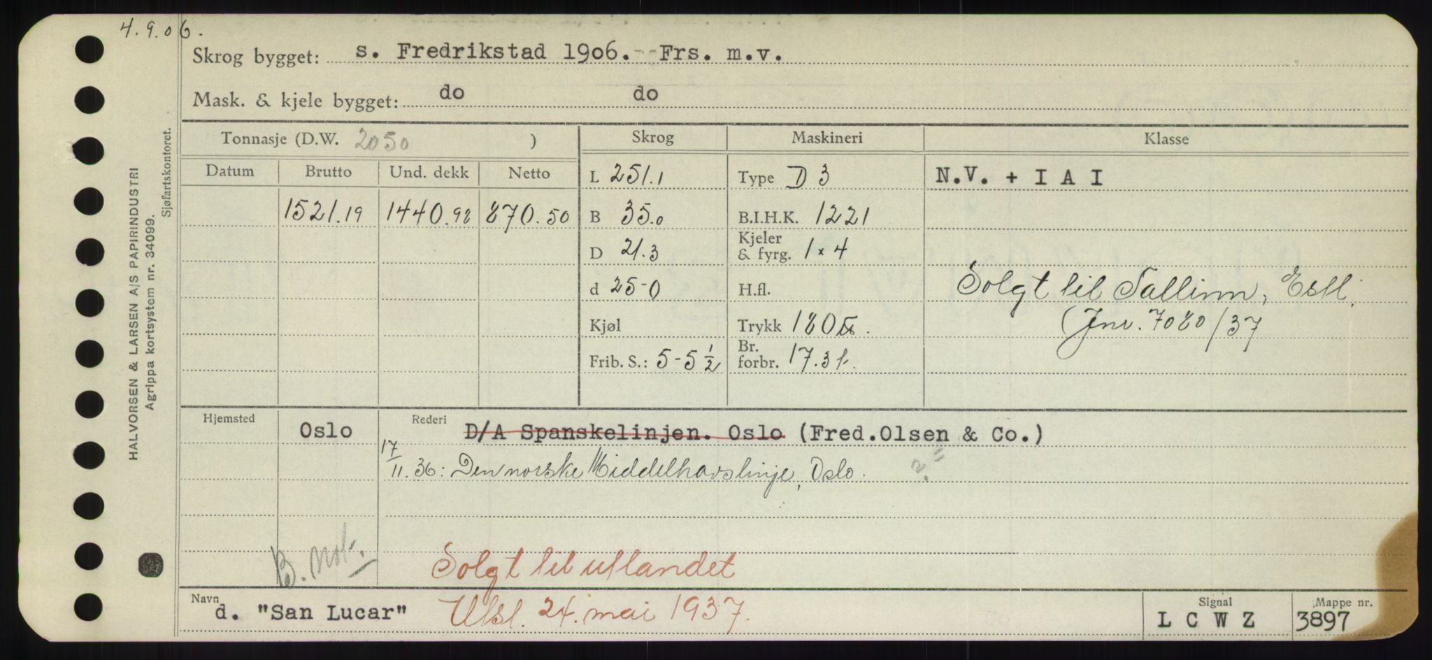 Sjøfartsdirektoratet med forløpere, Skipsmålingen, RA/S-1627/H/Hd/L0032: Fartøy, San-Seve, p. 13