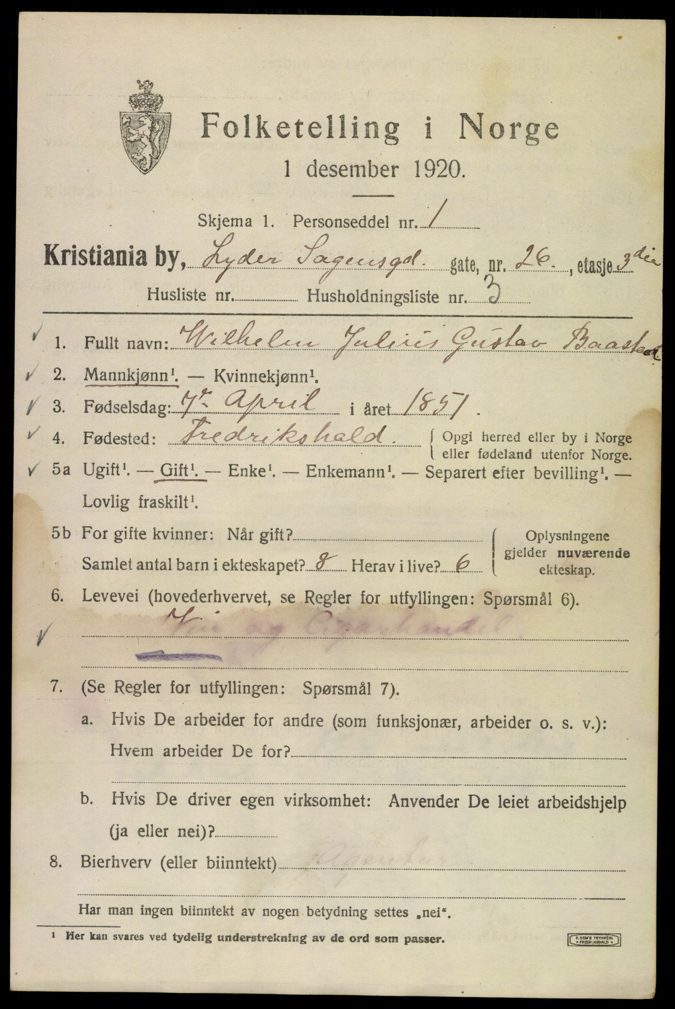 SAO, 1920 census for Kristiania, 1920, p. 366899