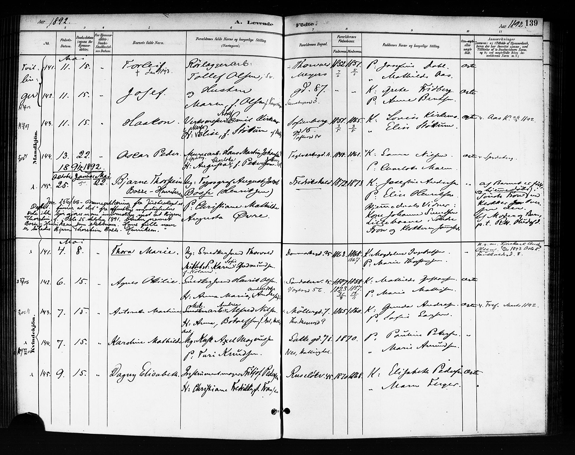 Rikshospitalet prestekontor Kirkebøker, SAO/A-10309b/F/L0008: Parish register (official) no. 8, 1890-1893, p. 139