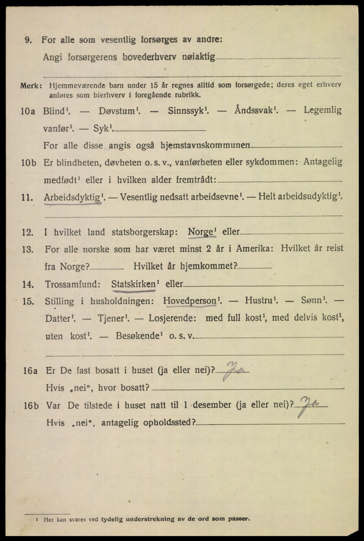 SAK, 1920 census for Fjotland, 1920, p. 1535
