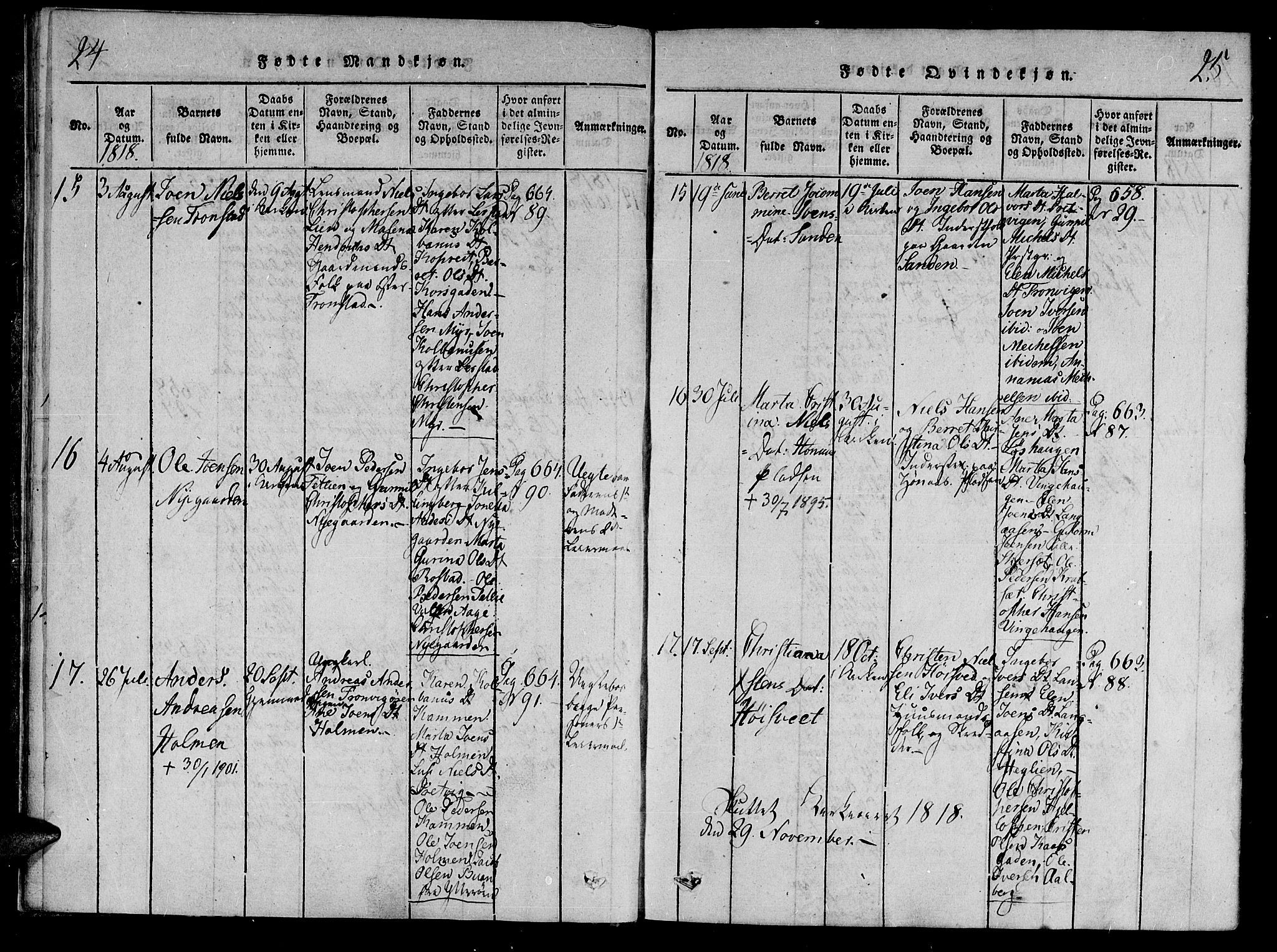 Ministerialprotokoller, klokkerbøker og fødselsregistre - Nord-Trøndelag, AV/SAT-A-1458/701/L0005: Parish register (official) no. 701A05 /1, 1816-1825, p. 24-25