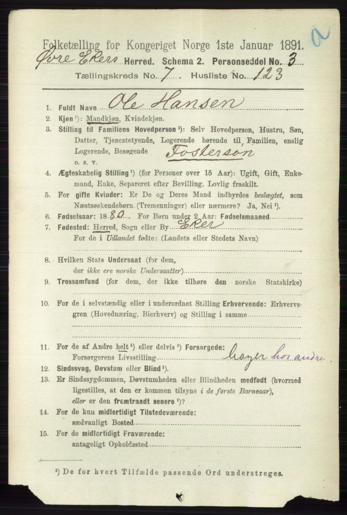 RA, 1891 census for 0624 Øvre Eiker, 1891, p. 3158