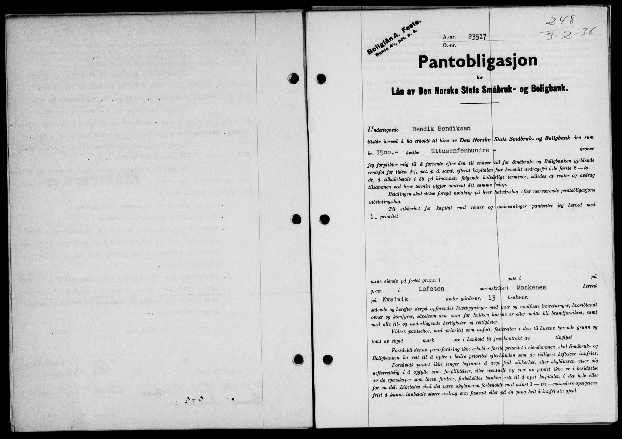 Lofoten sorenskriveri, SAT/A-0017/1/2/2C/L0033b: Mortgage book no. 33b, 1936-1936, Diary no: : 248/1936