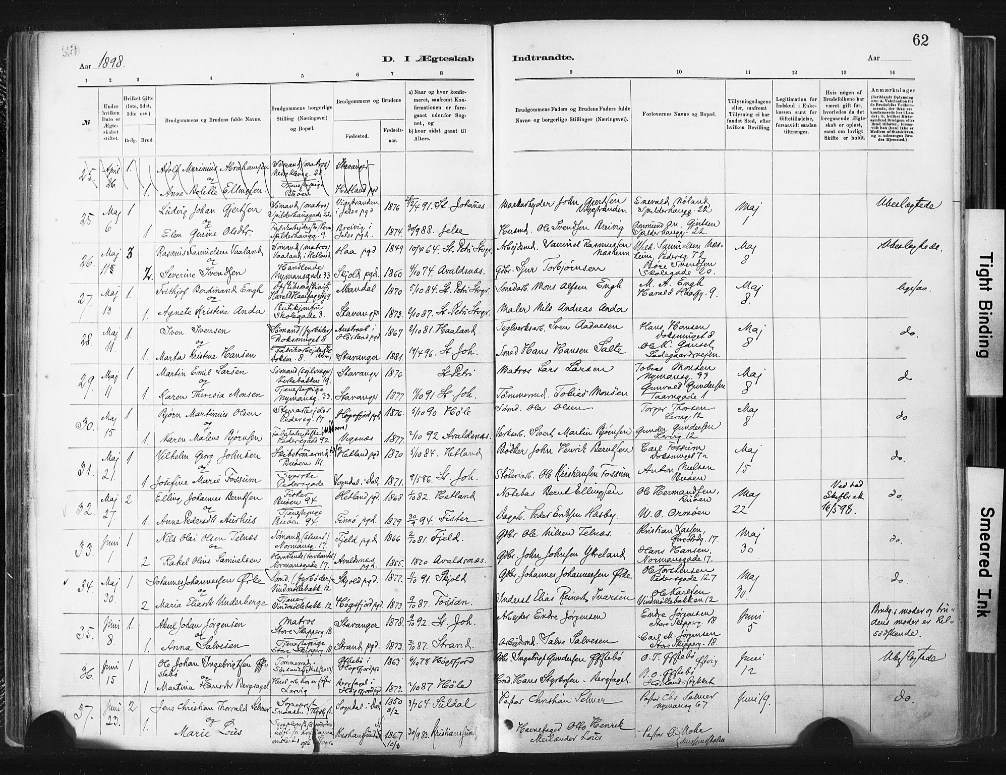 St. Johannes sokneprestkontor, SAST/A-101814/001/30/30BA/L0003: Parish register (official) no. A 3, 1885-1910, p. 62