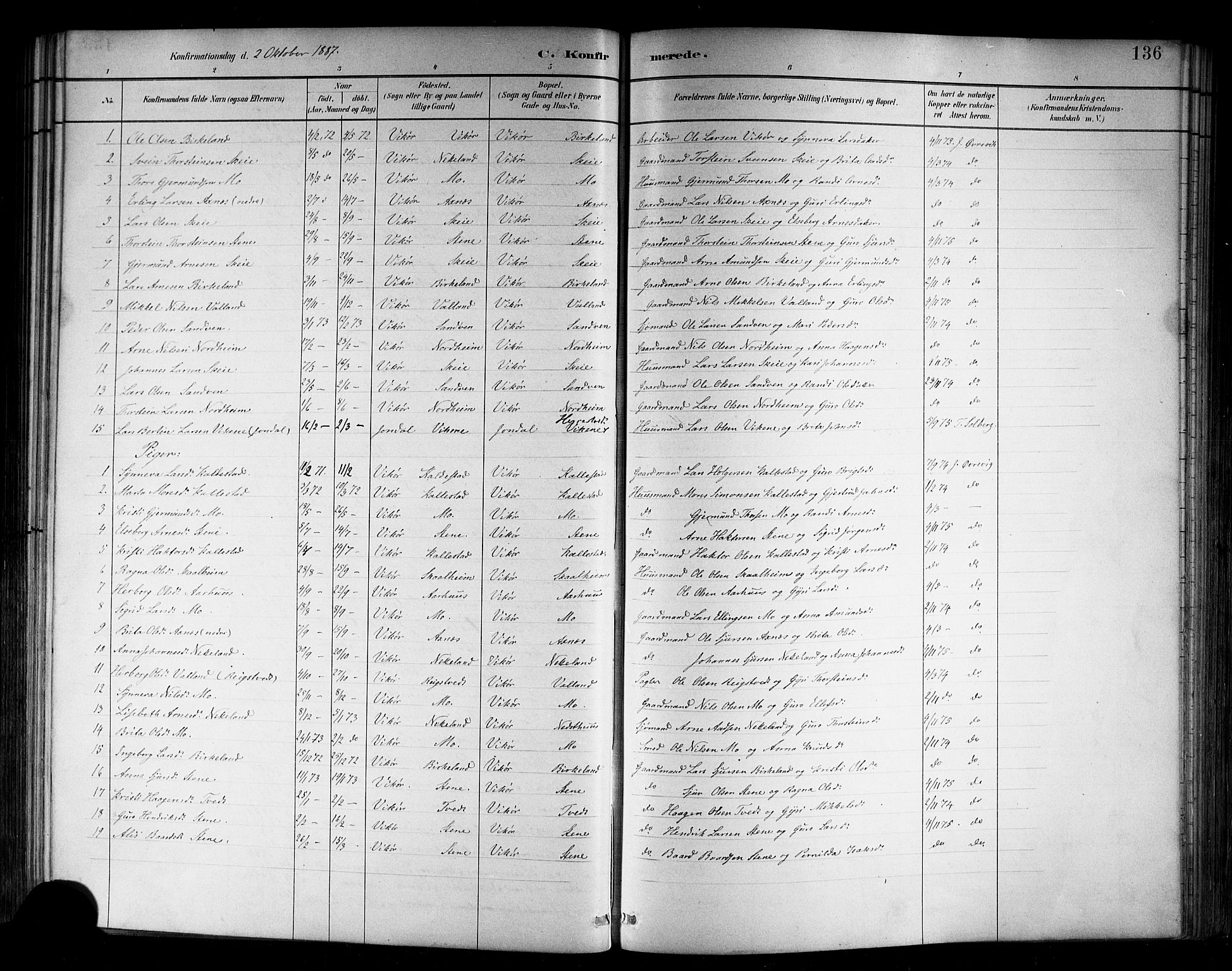 Kvam sokneprestembete, AV/SAB-A-76201/H/Hab: Parish register (copy) no. B 3, 1884-1916, p. 136