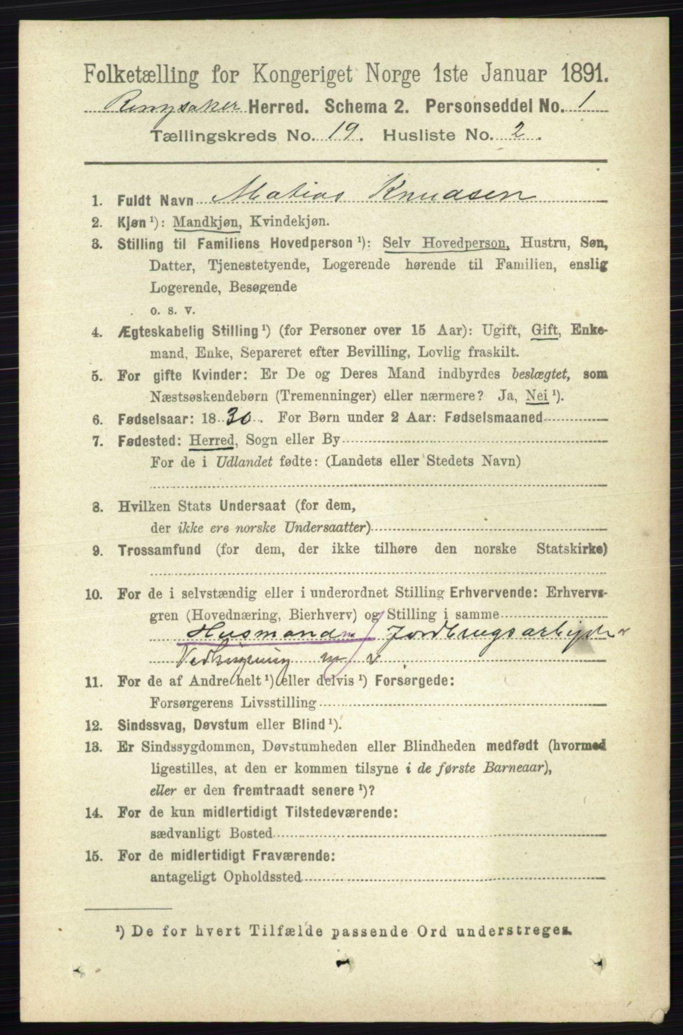 RA, 1891 census for 0412 Ringsaker, 1891, p. 10602