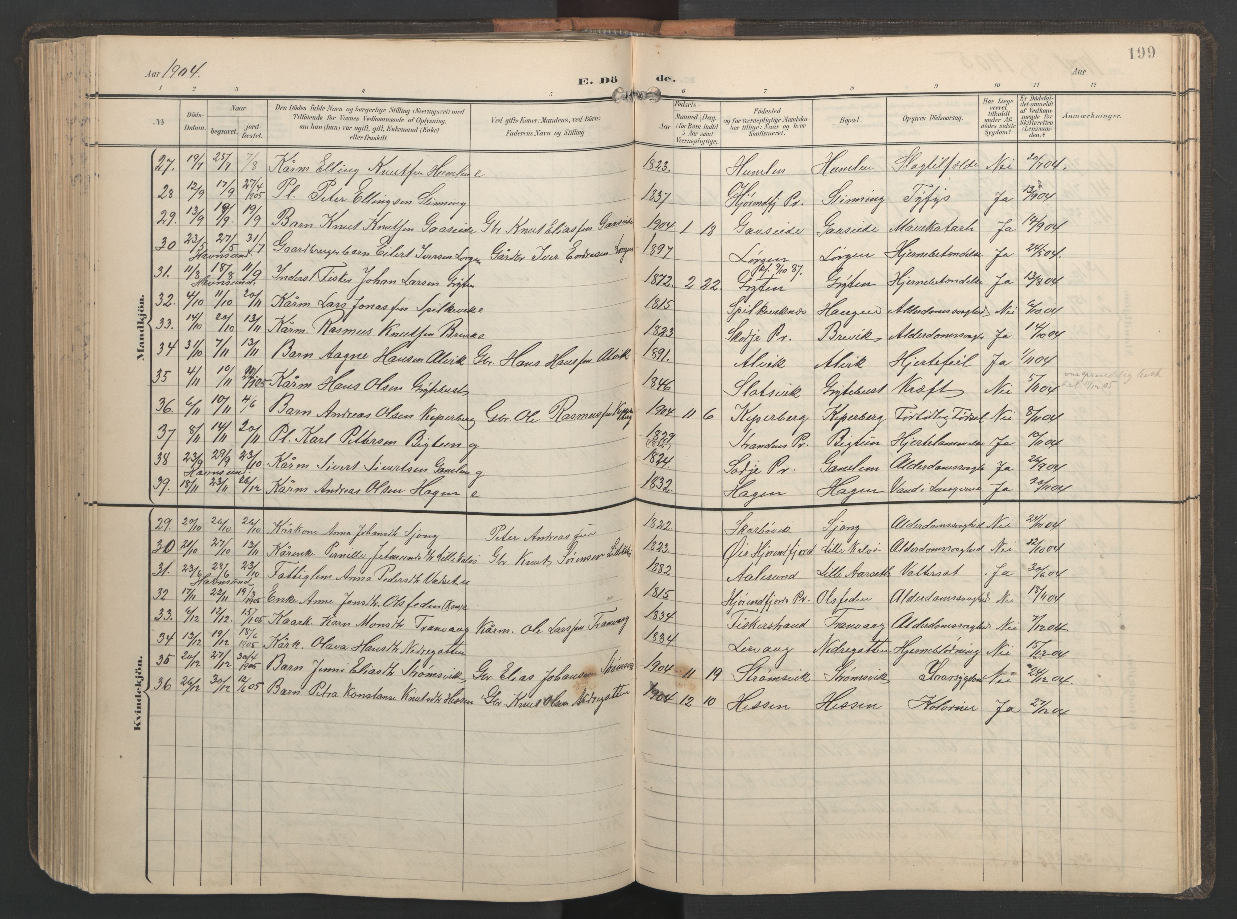 Ministerialprotokoller, klokkerbøker og fødselsregistre - Møre og Romsdal, AV/SAT-A-1454/528/L0433: Parish register (copy) no. 528C14, 1899-1922, p. 199