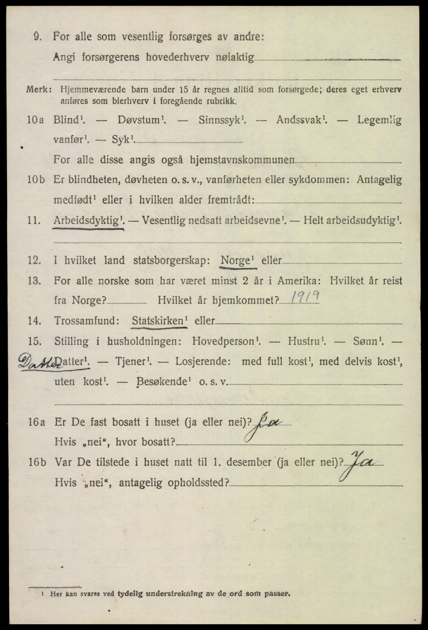 SAK, 1920 census for Birkenes, 1920, p. 3002