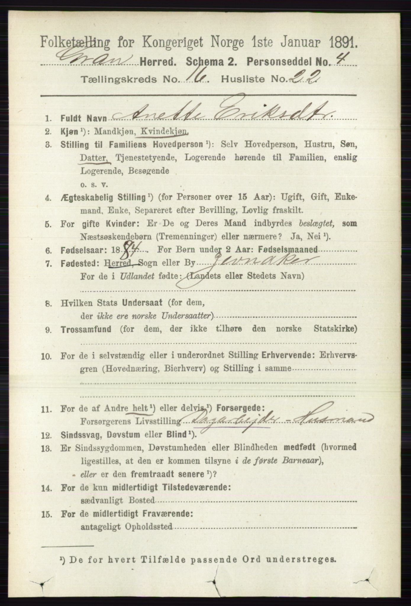 RA, 1891 census for 0534 Gran, 1891, p. 8246