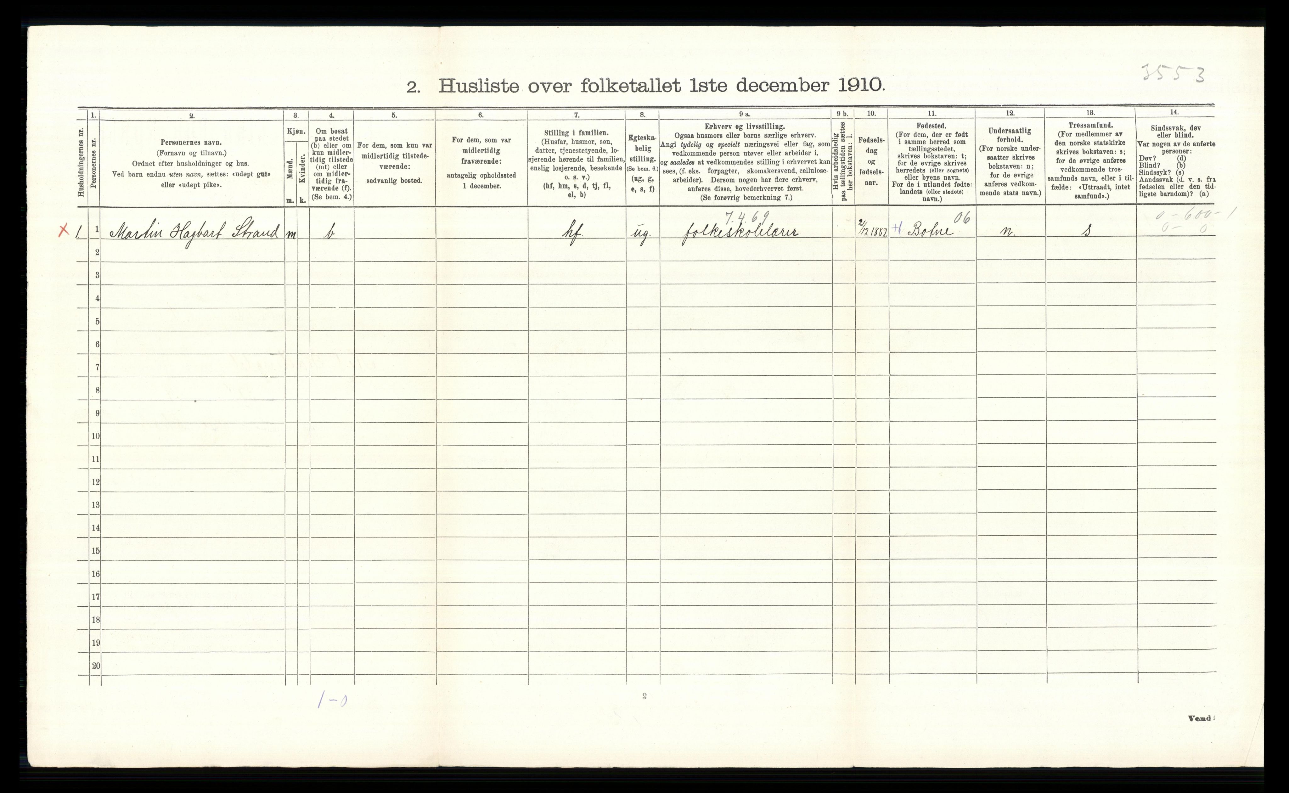 RA, 1910 census for Nes, 1910, p. 223