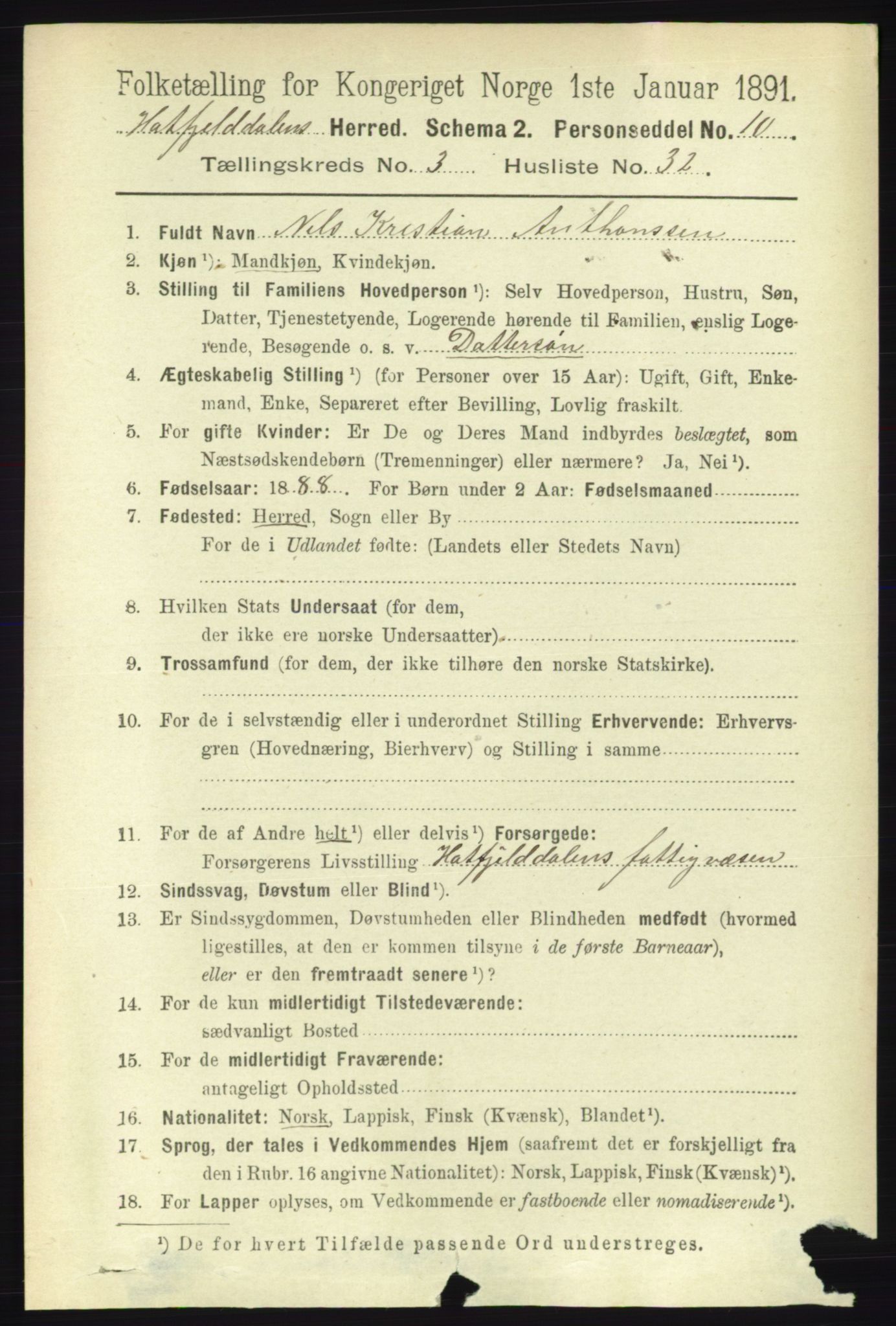 RA, 1891 census for 1826 Hattfjelldal, 1891, p. 894