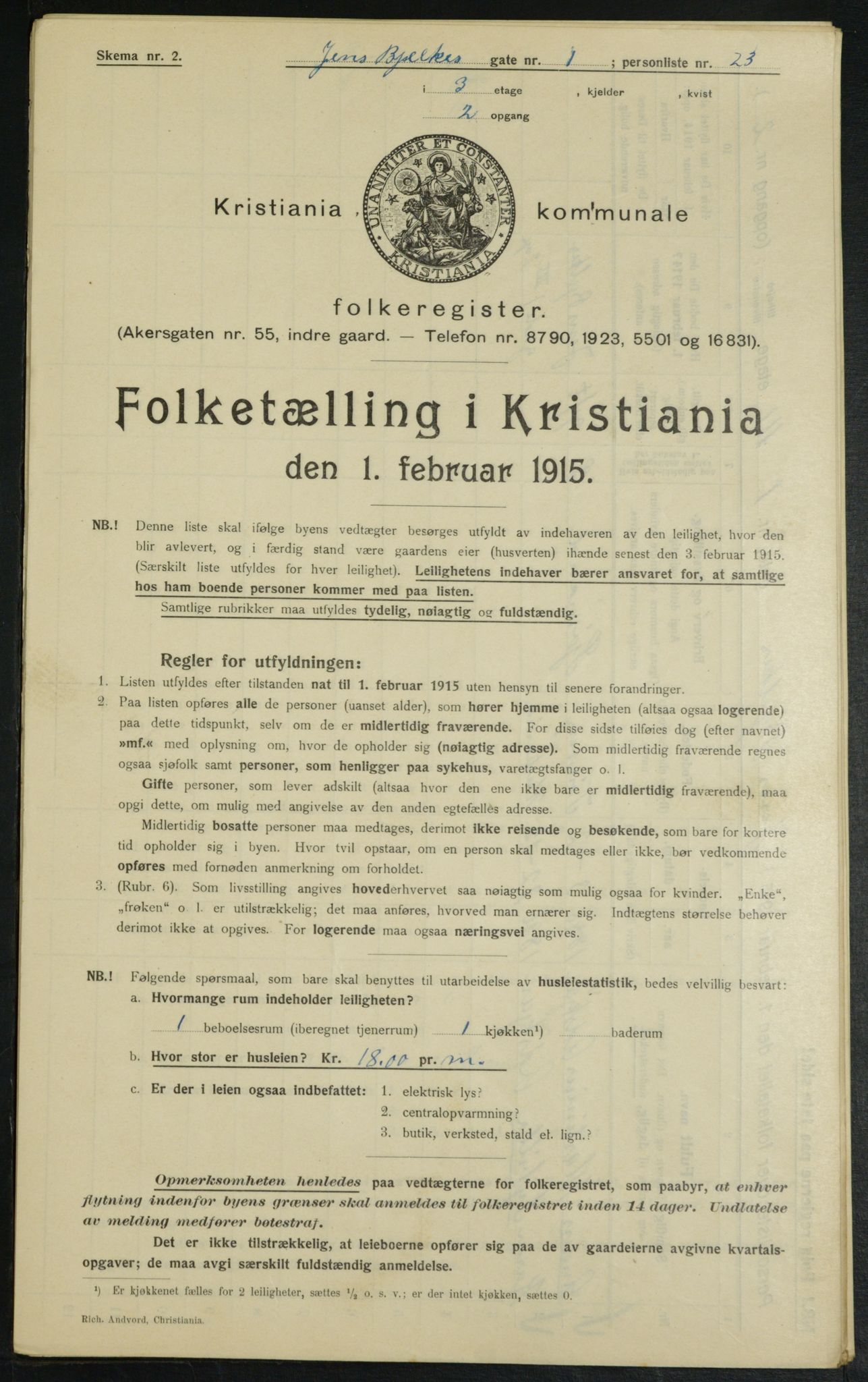 OBA, Municipal Census 1915 for Kristiania, 1915, p. 45012