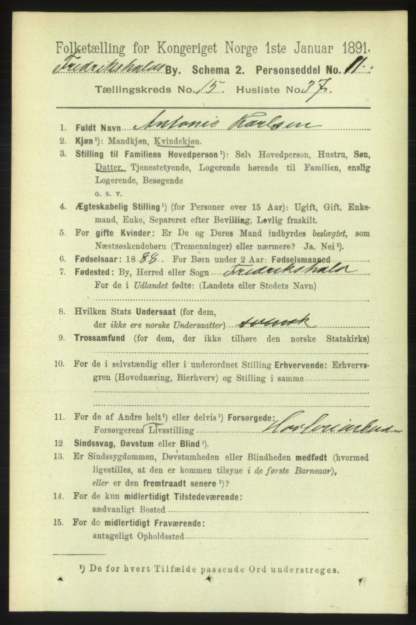 RA, 1891 census for 0101 Fredrikshald, 1891, p. 9888