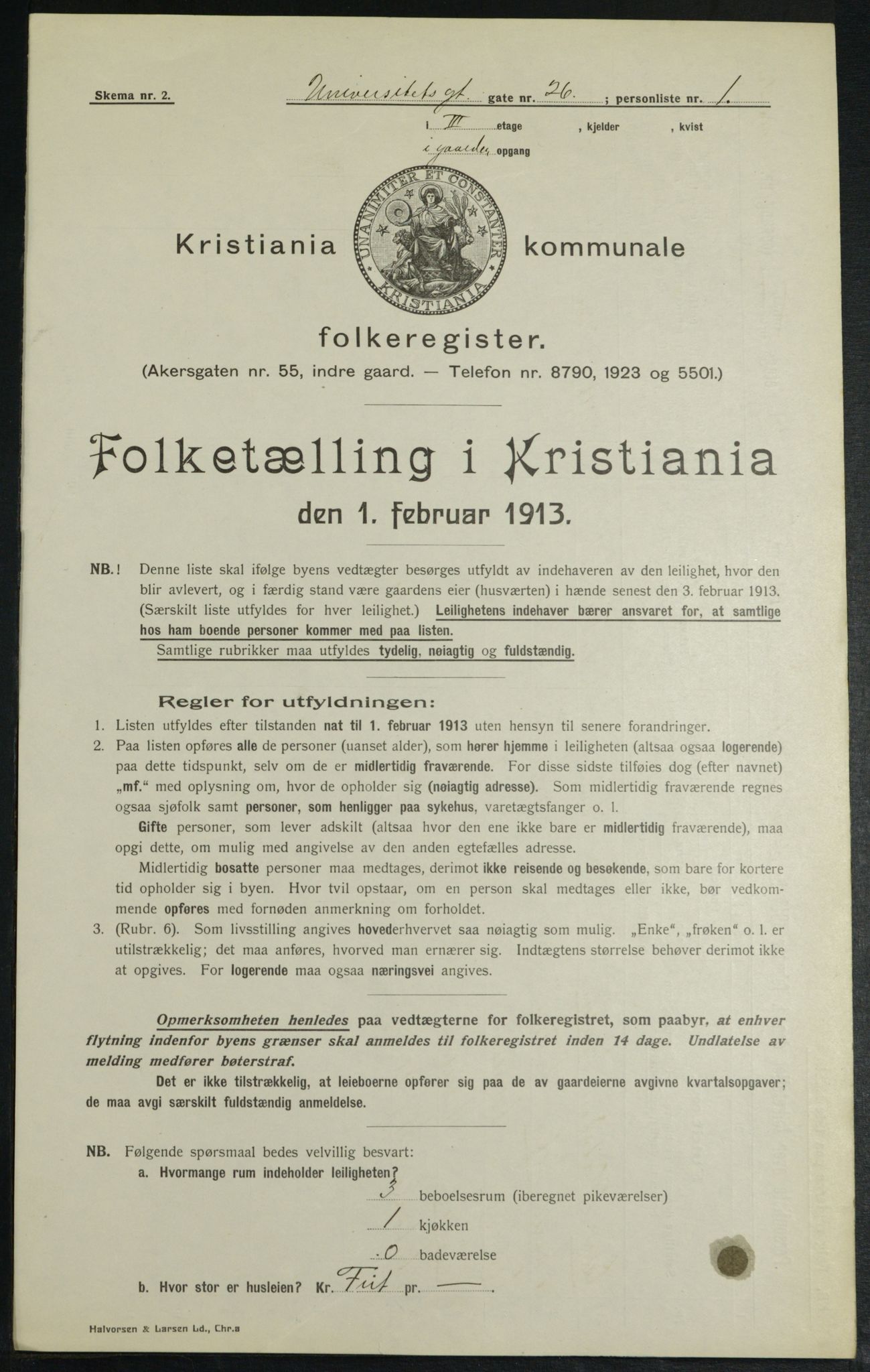 OBA, Municipal Census 1913 for Kristiania, 1913, p. 120122