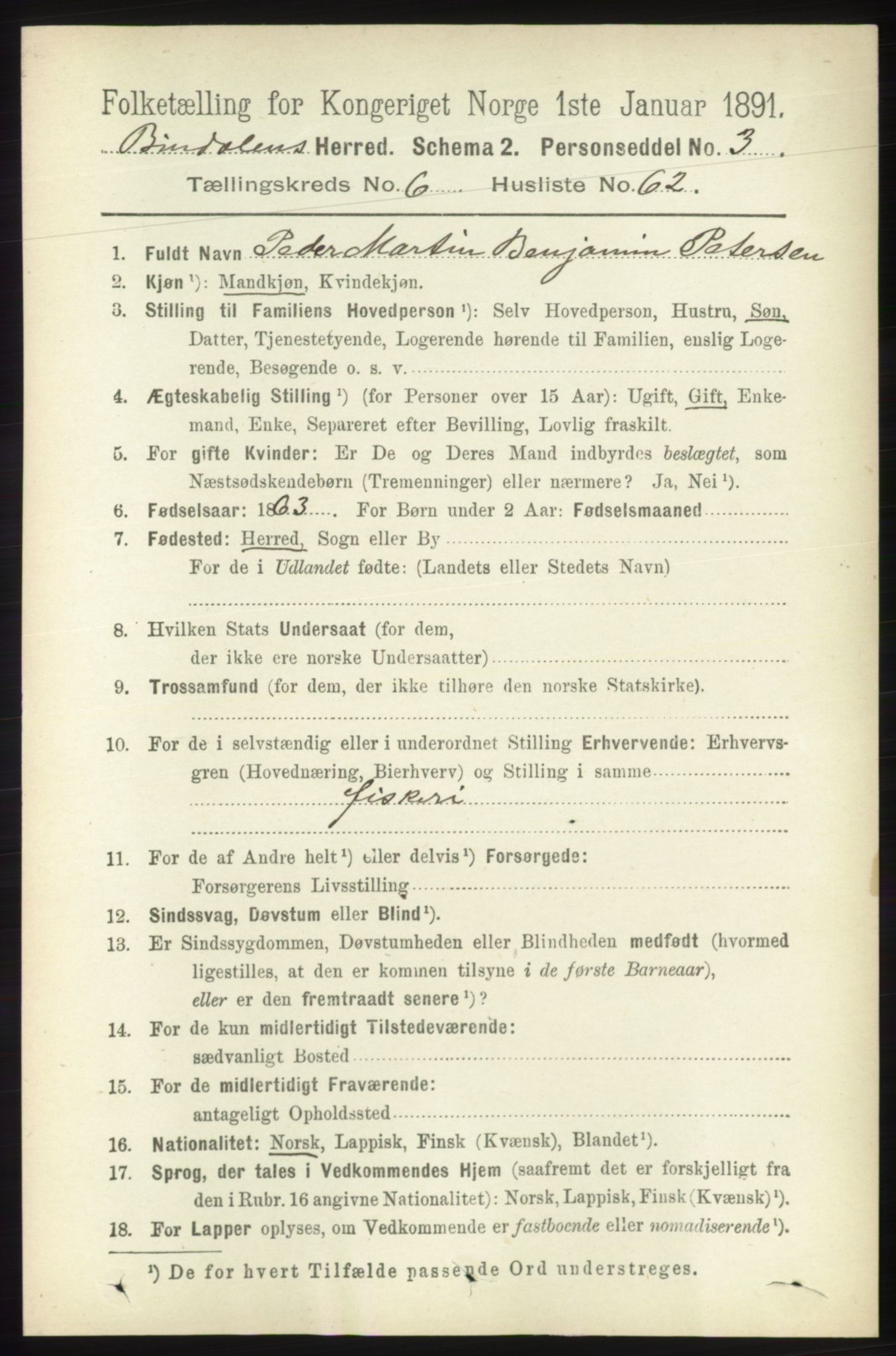 RA, 1891 census for 1811 Bindal, 1891, p. 2132