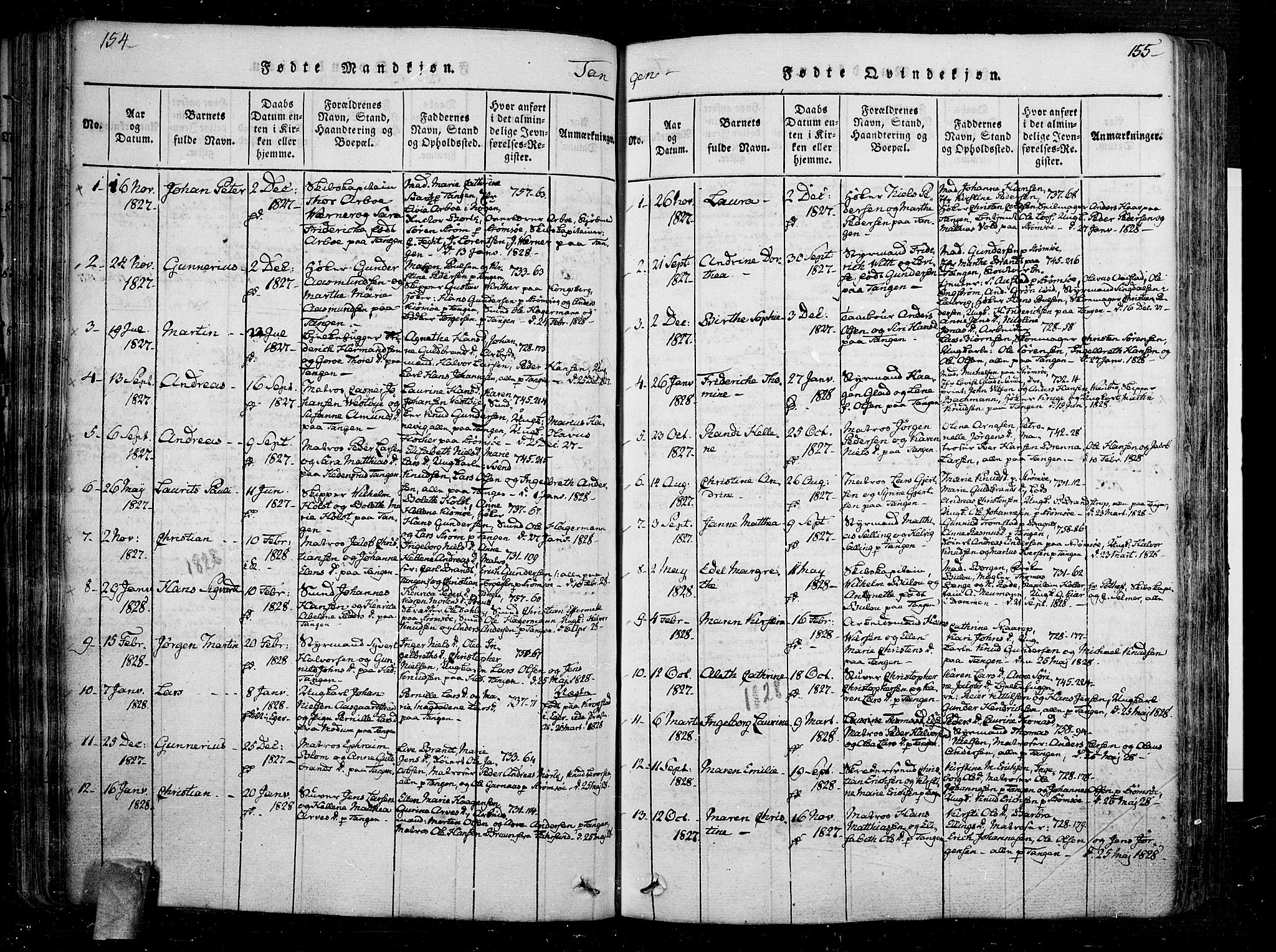 Skoger kirkebøker, SAKO/A-59/F/Fa/L0002: Parish register (official) no. I 2 /2, 1814-1842, p. 154-155