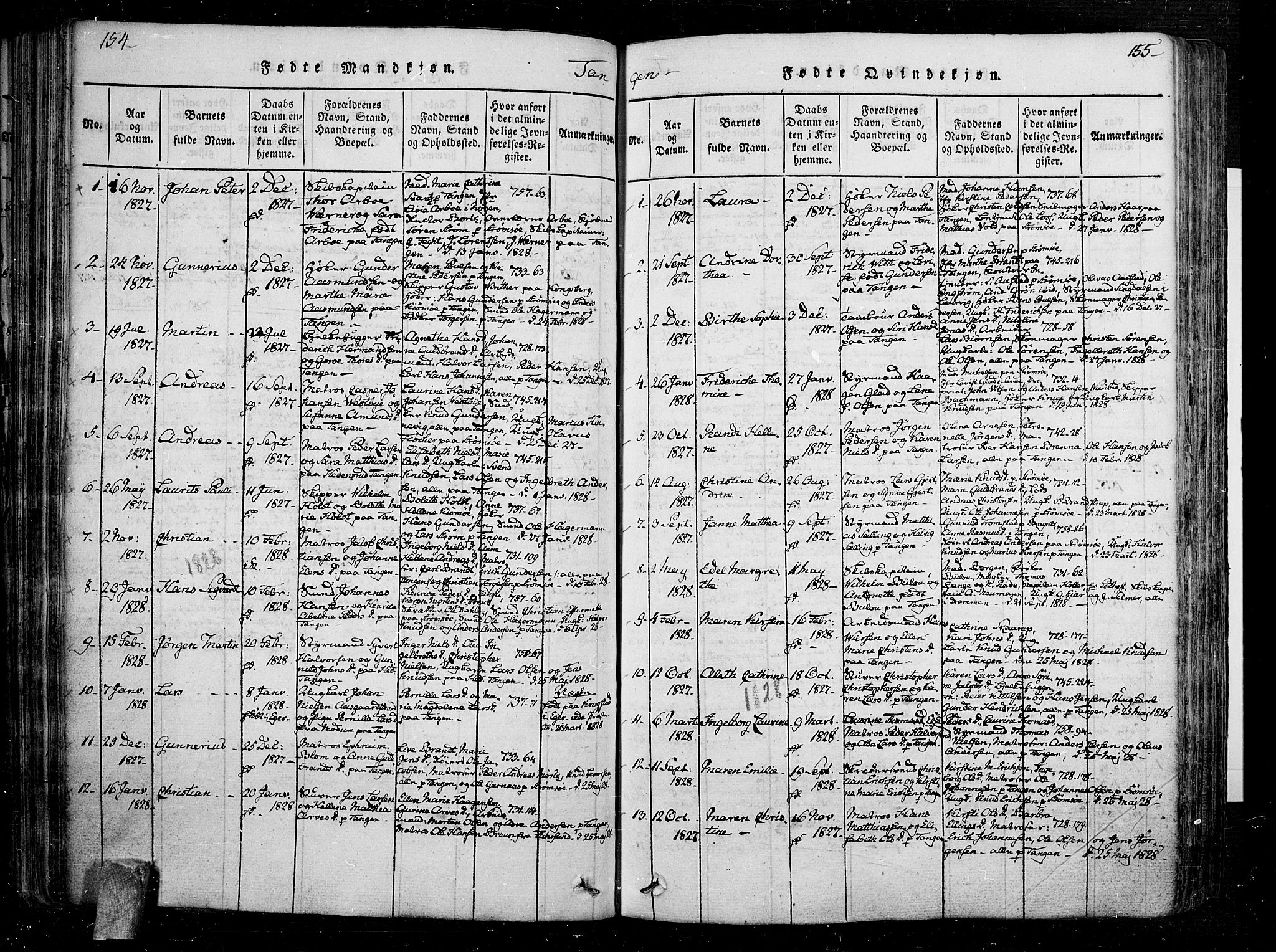 Skoger kirkebøker, AV/SAKO-A-59/F/Fa/L0002: Parish register (official) no. I 2 /2, 1814-1842, p. 154-155