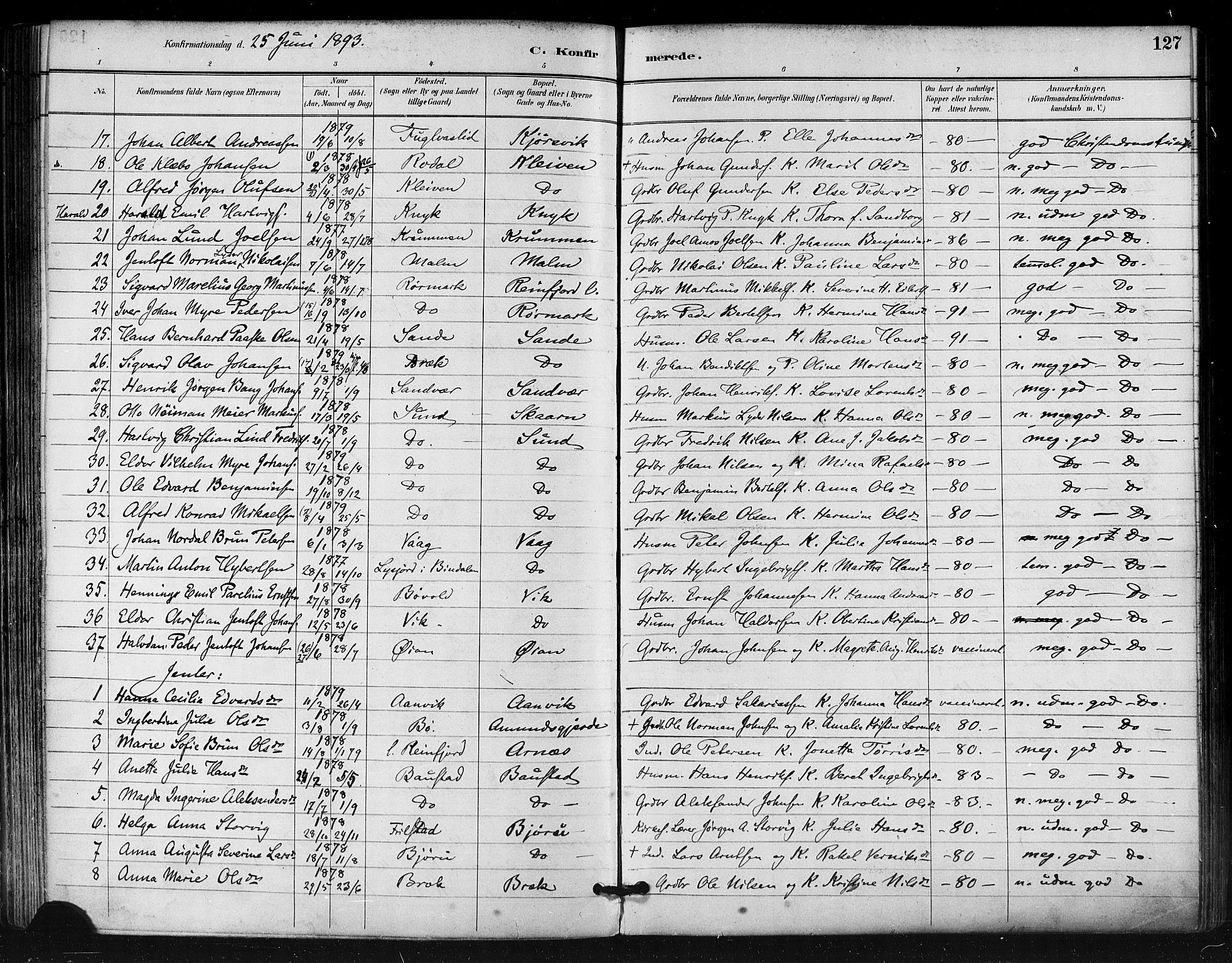 Ministerialprotokoller, klokkerbøker og fødselsregistre - Nordland, AV/SAT-A-1459/812/L0178: Parish register (official) no. 812A07, 1886-1900, p. 127