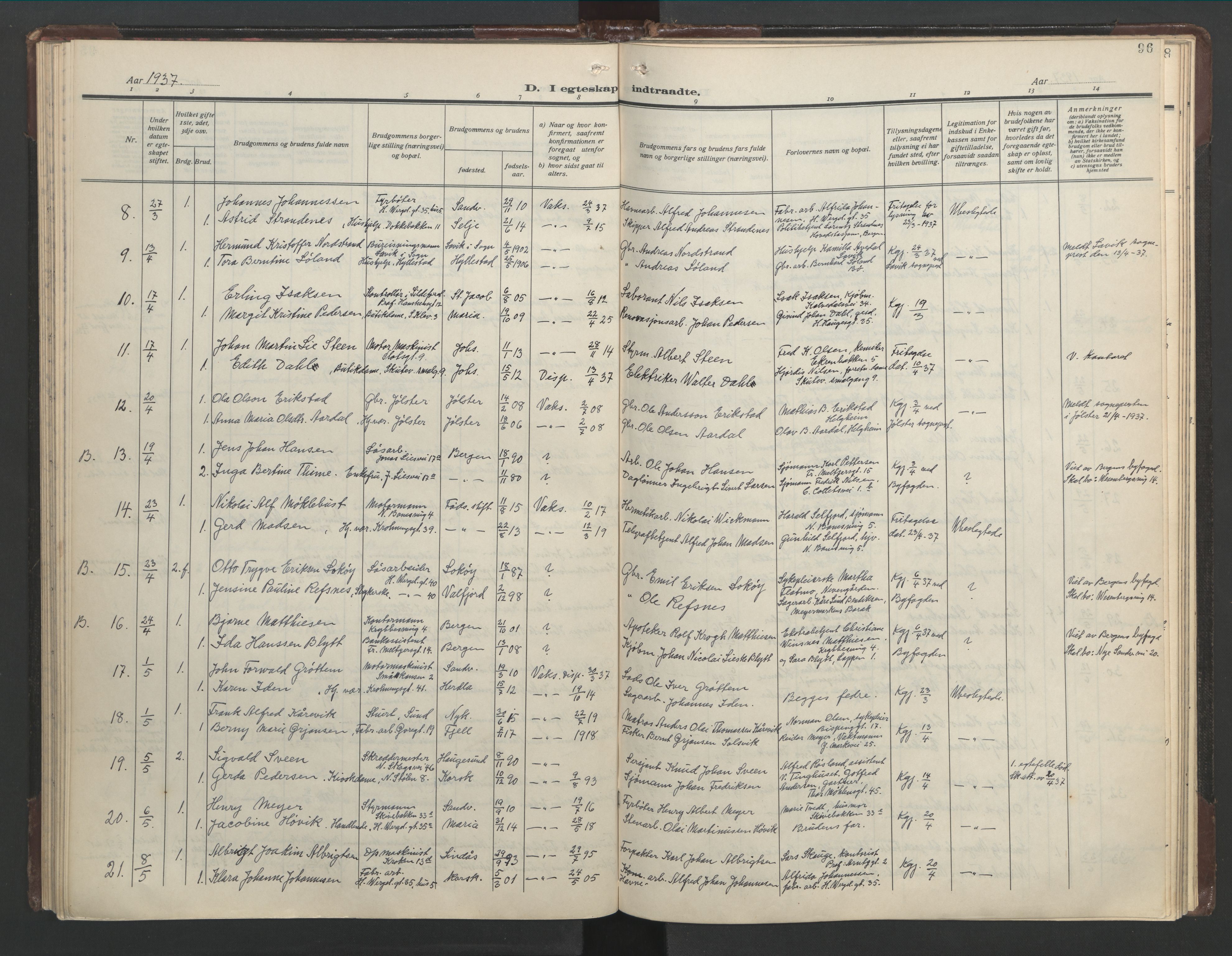 Mariakirken Sokneprestembete, AV/SAB-A-76901/H/Hab/L0011: Parish register (copy) no. A 11, 1938-1955, p. 95b-96a