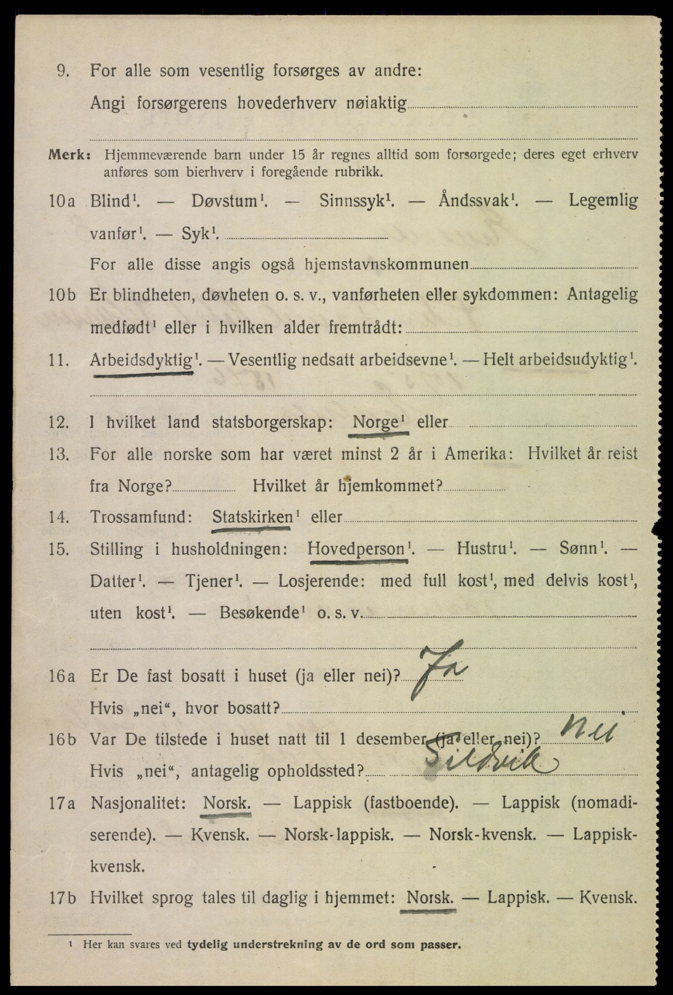 SAT, 1920 census for Evenes, 1920, p. 2953