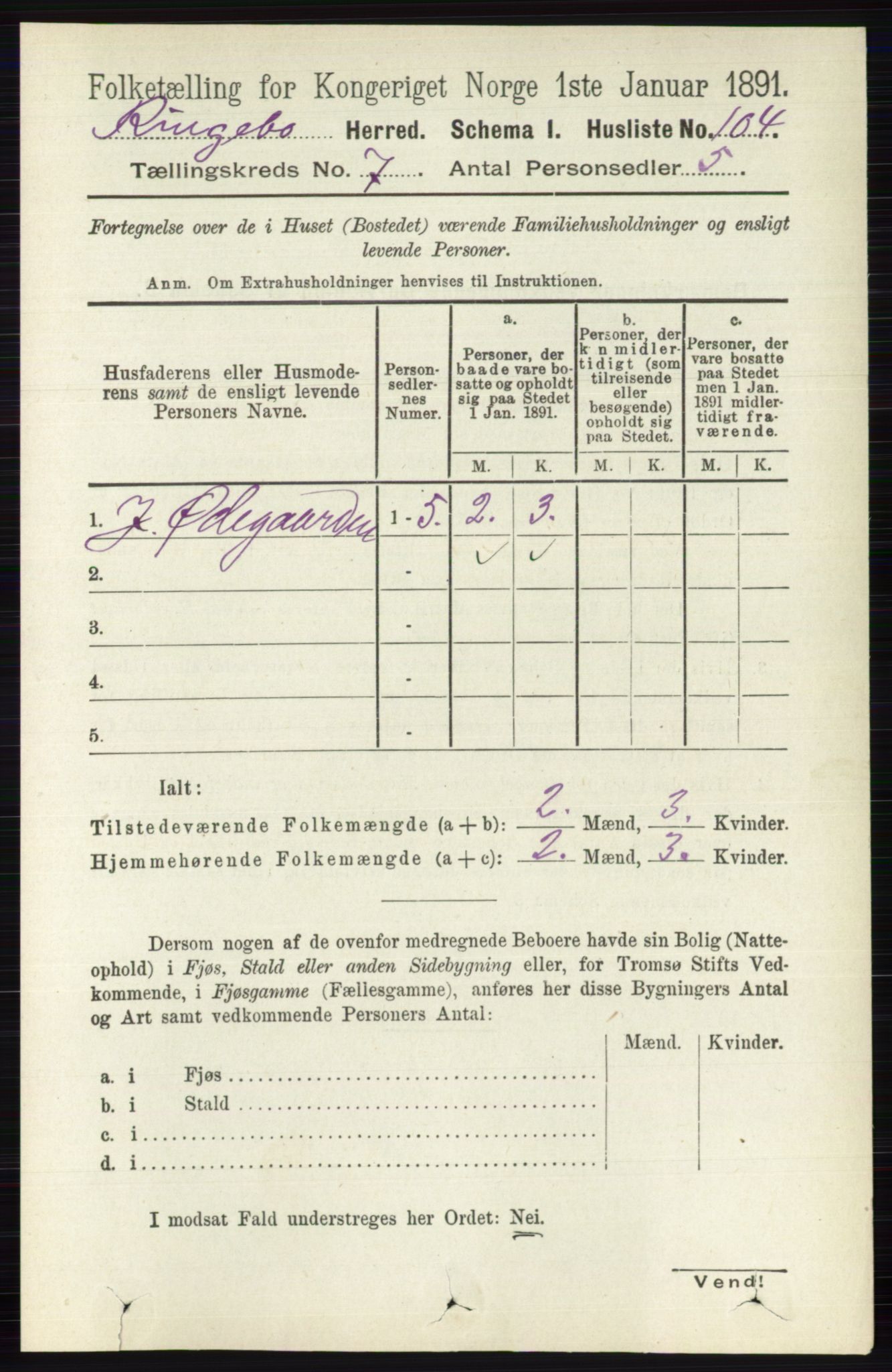 RA, 1891 census for 0520 Ringebu, 1891, p. 3027