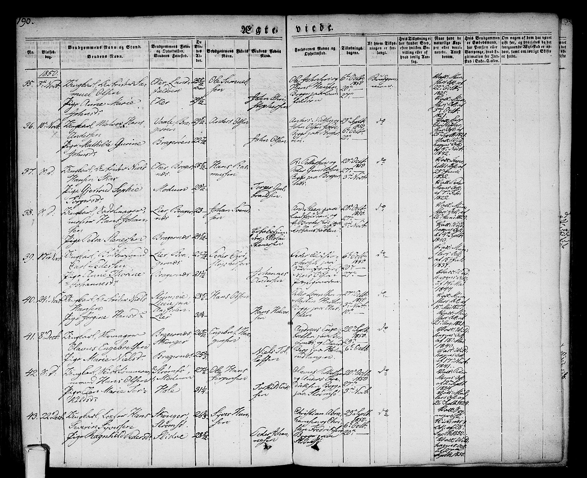 Bragernes kirkebøker, AV/SAKO-A-6/F/Fc/L0001: Parish register (official) no. III 1, 1830-1853, p. 190