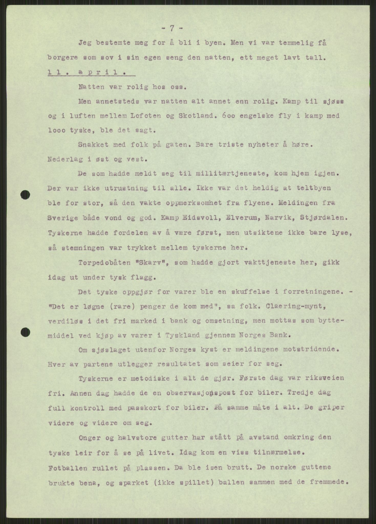 Forsvaret, Forsvarets krigshistoriske avdeling, AV/RA-RAFA-2017/Y/Ya/L0015: II-C-11-31 - Fylkesmenn.  Rapporter om krigsbegivenhetene 1940., 1940, p. 57