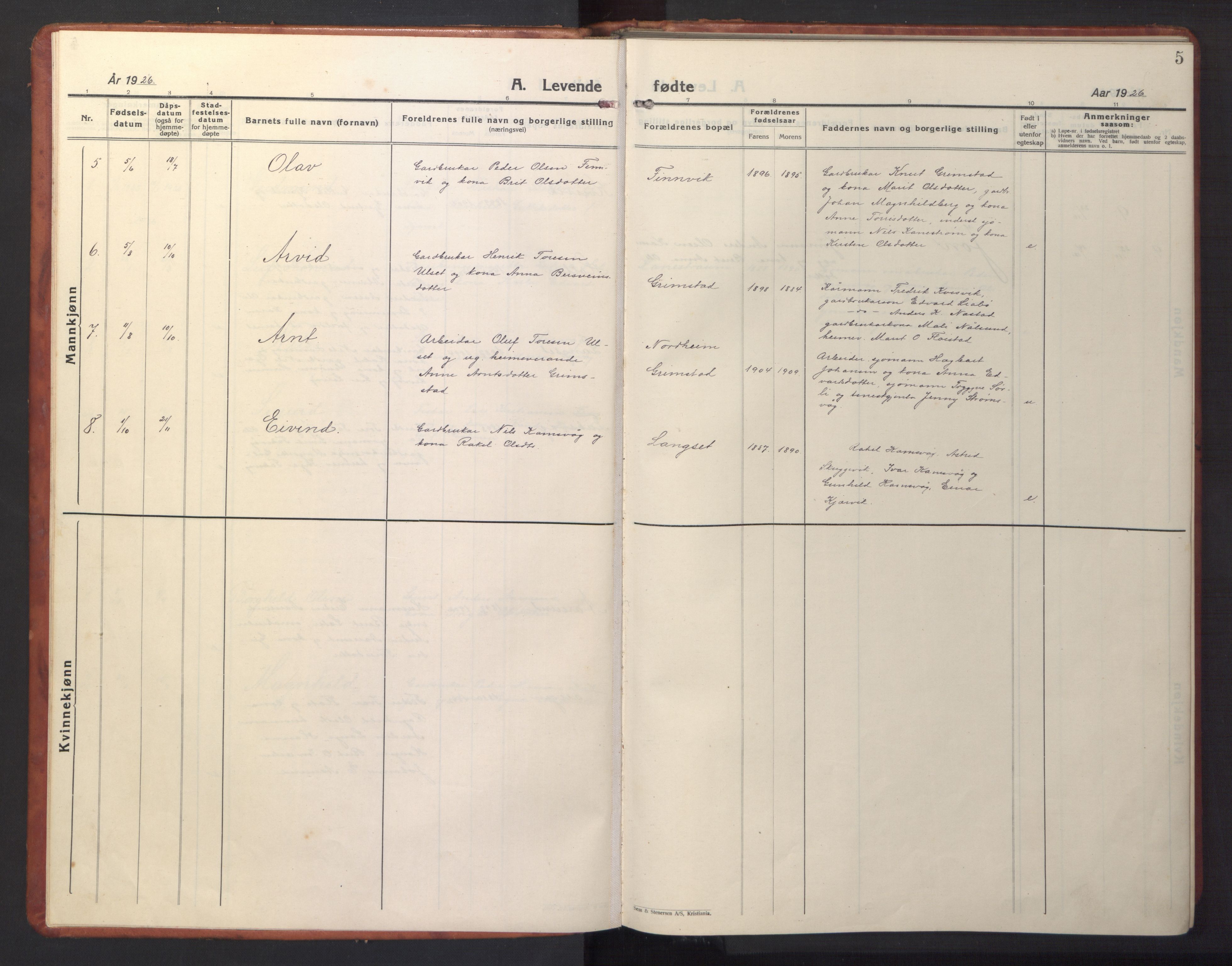 Ministerialprotokoller, klokkerbøker og fødselsregistre - Møre og Romsdal, AV/SAT-A-1454/587/L1002: Parish register (copy) no. 587C02, 1926-1951, p. 5