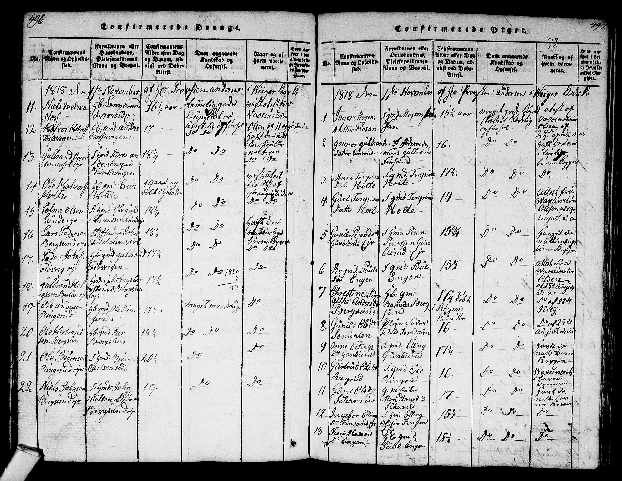 Norderhov kirkebøker, SAKO/A-237/G/Ga/L0003: Parish register (copy) no. I 3 /2, 1814-1876, p. 496-497