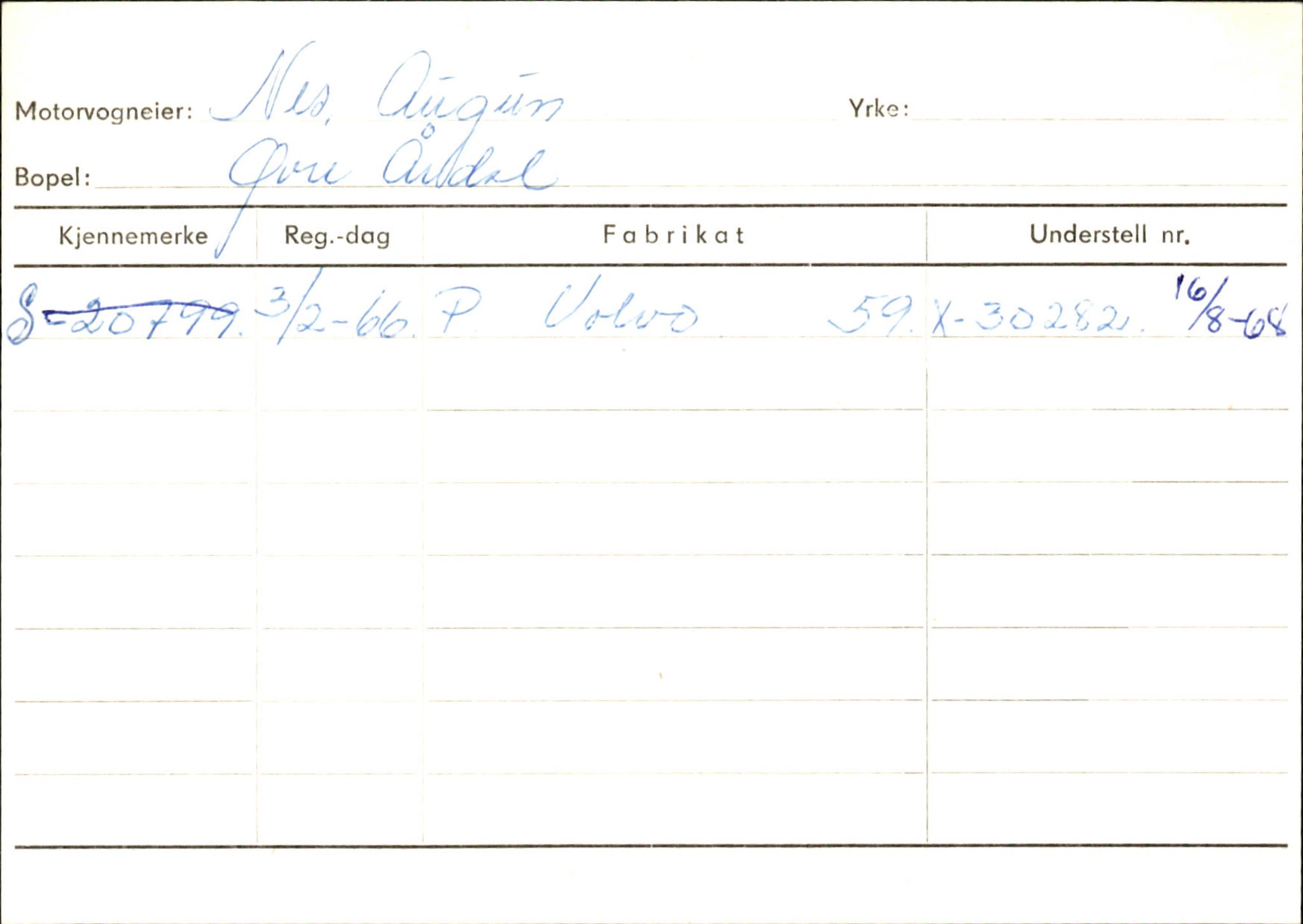 Statens vegvesen, Sogn og Fjordane vegkontor, SAB/A-5301/4/F/L0145: Registerkort Vågsøy S-Å. Årdal I-P, 1945-1975, p. 1958