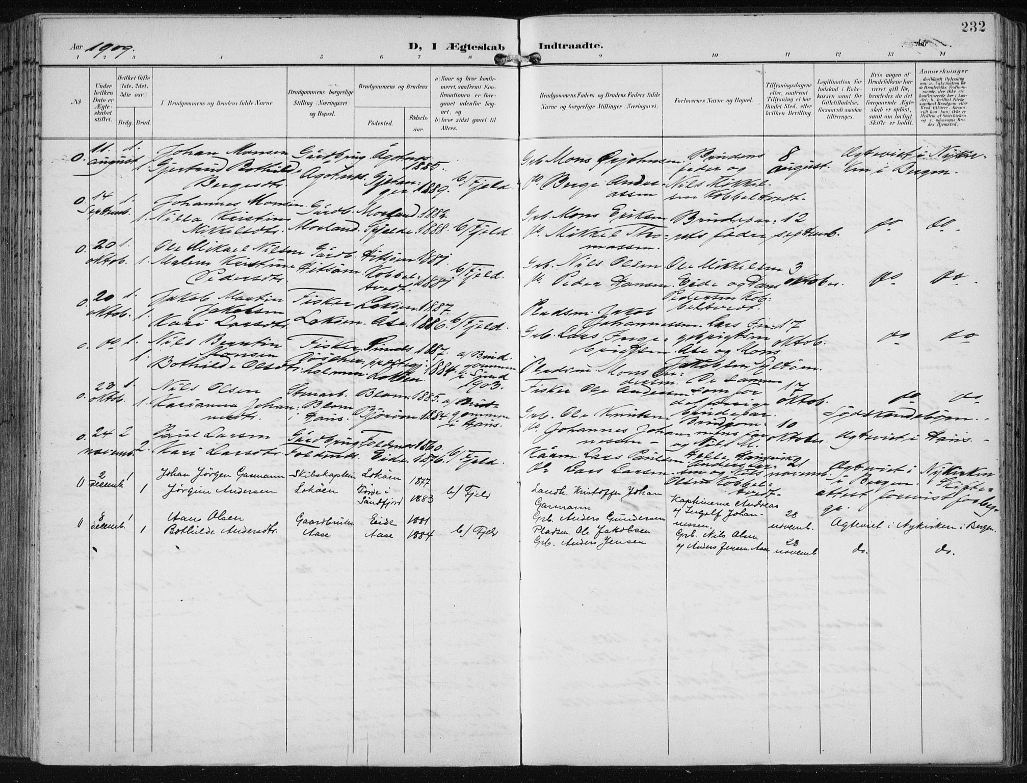 Fjell sokneprestembete, SAB/A-75301/H/Haa: Parish register (official) no. A  9, 1899-1910, p. 232