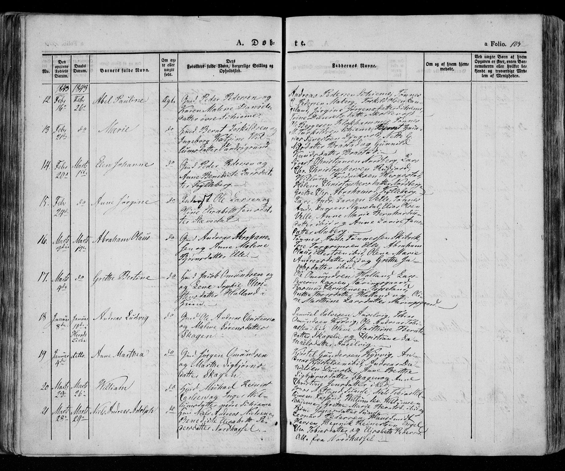 Lista sokneprestkontor, AV/SAK-1111-0027/F/Fa/L0009: Parish register (official) no. A 9, 1835-1846, p. 105