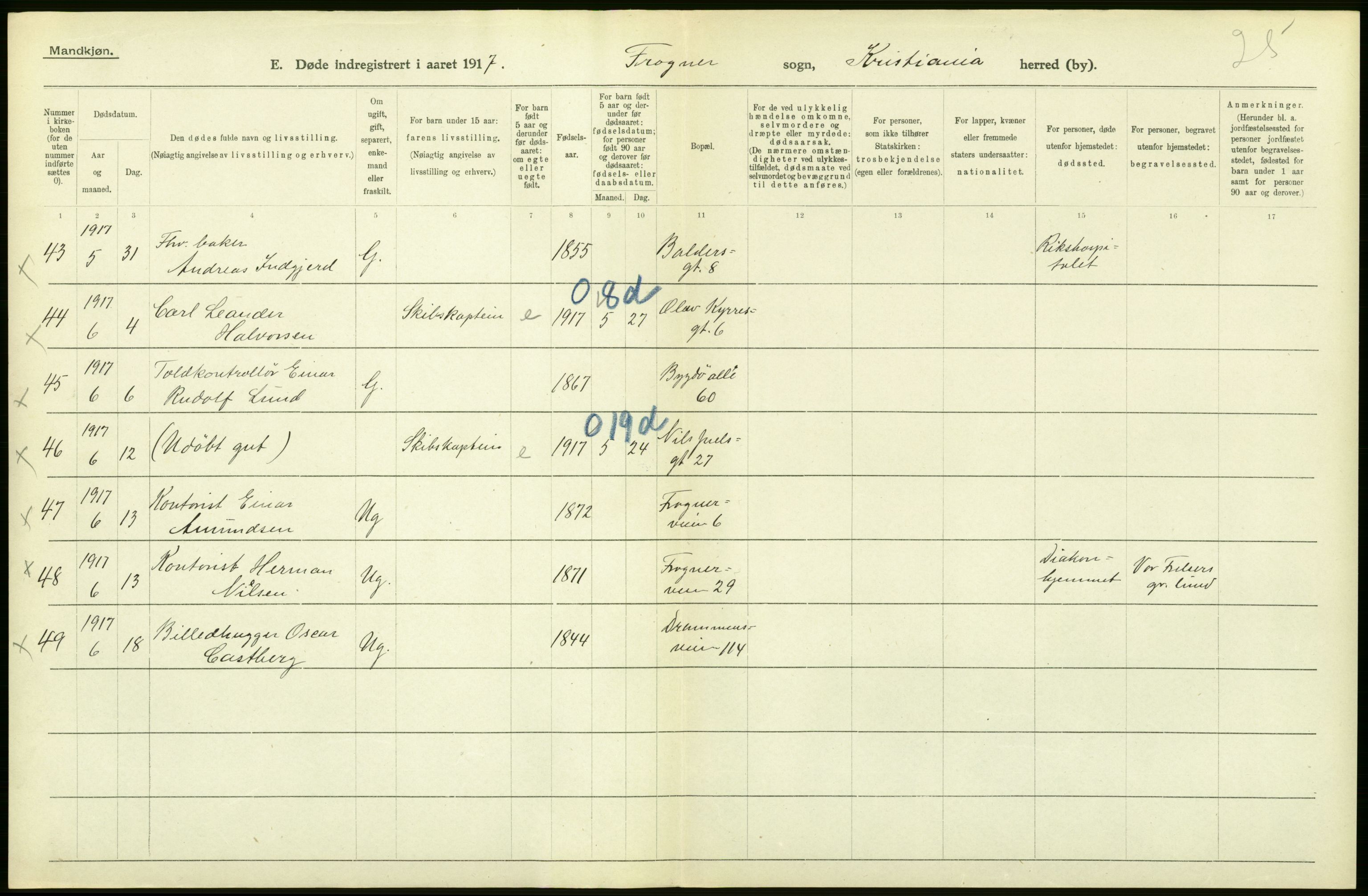 Statistisk sentralbyrå, Sosiodemografiske emner, Befolkning, AV/RA-S-2228/D/Df/Dfb/Dfbg/L0010: Kristiania: Døde, 1917, p. 472