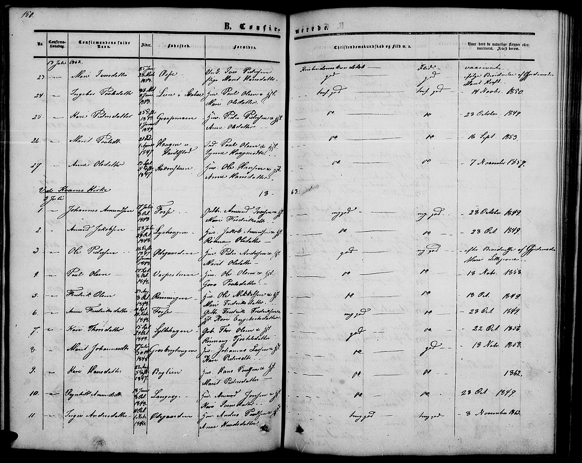 Nord-Fron prestekontor, SAH/PREST-080/H/Ha/Hab/L0002: Parish register (copy) no. 2, 1851-1883, p. 150