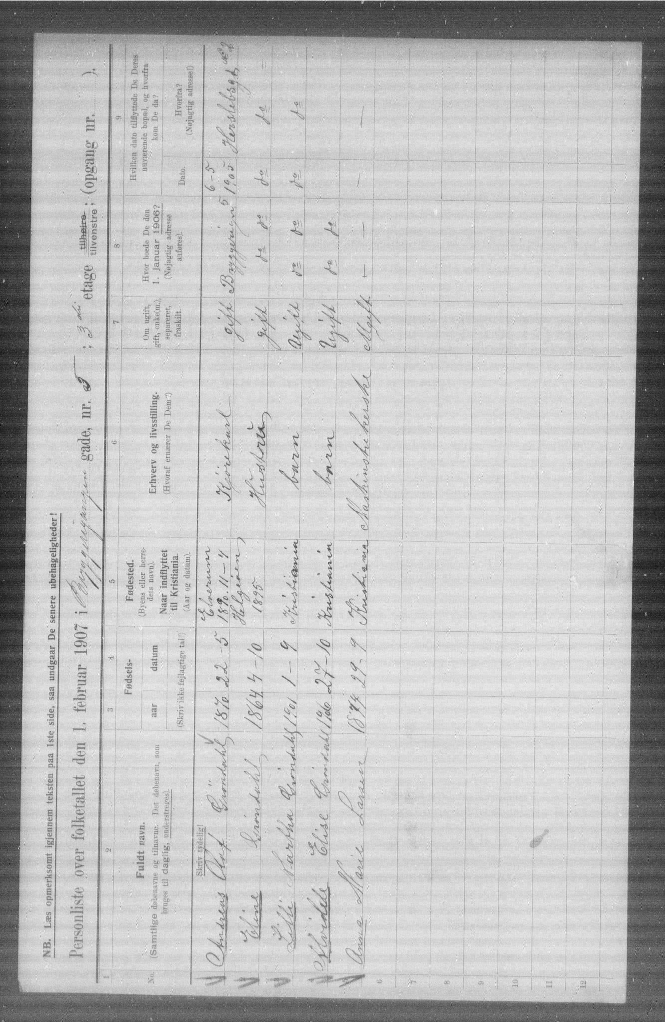 OBA, Municipal Census 1907 for Kristiania, 1907, p. 5298