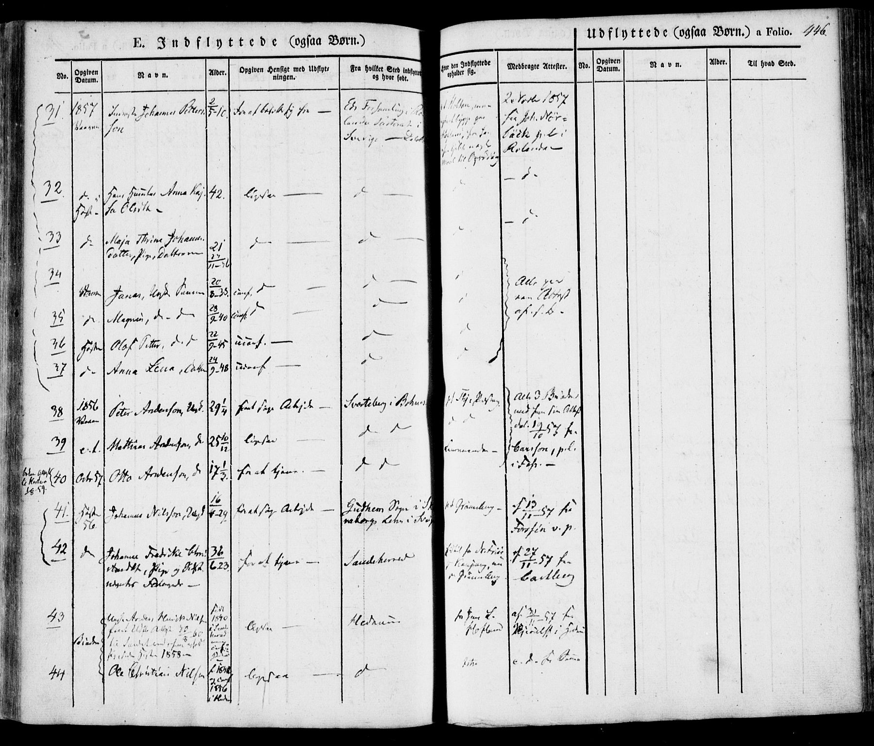 Tjølling kirkebøker, AV/SAKO-A-60/F/Fa/L0006: Parish register (official) no. 6, 1835-1859, p. 446