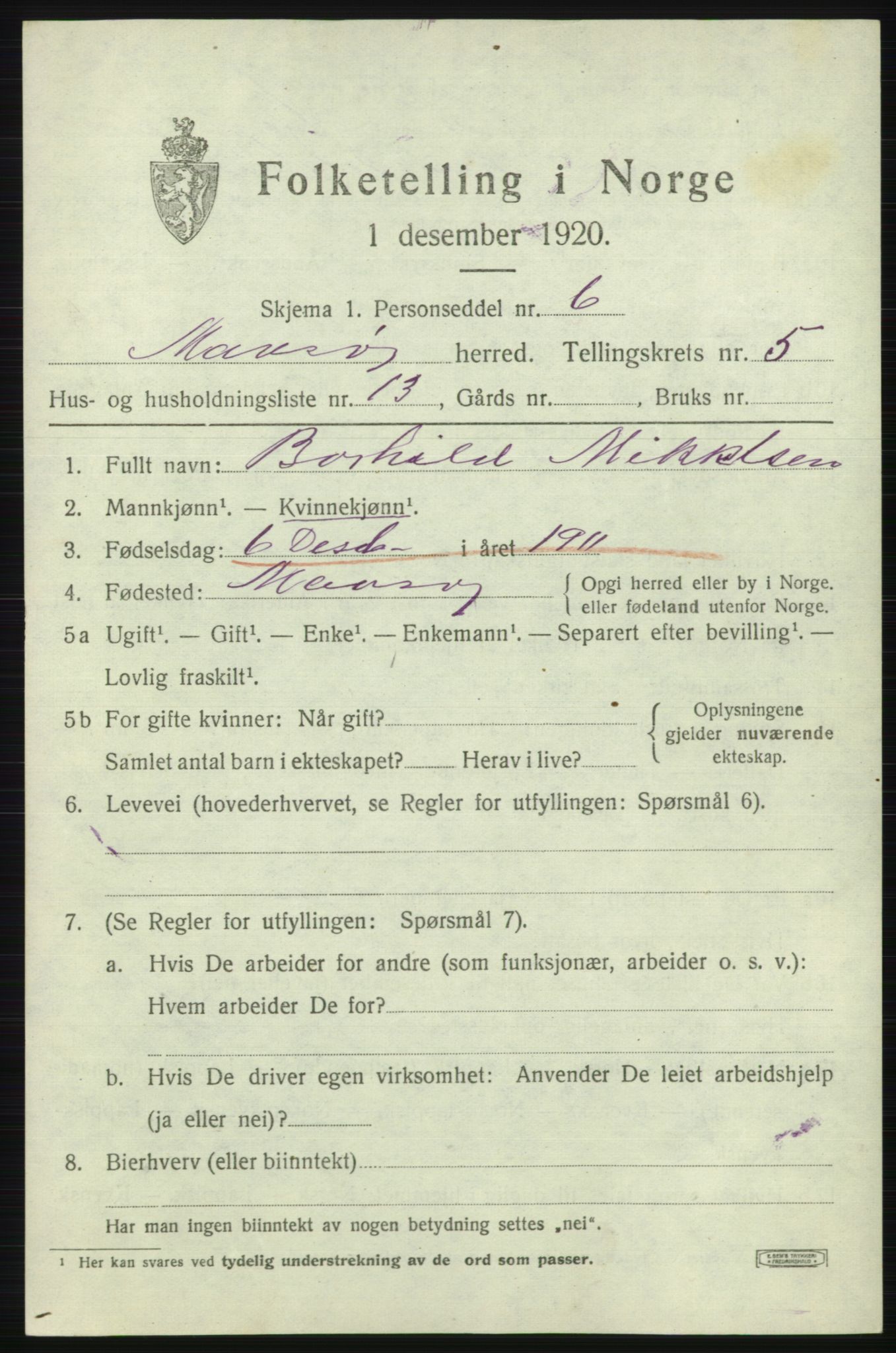 SATØ, 1920 census for Måsøy, 1920, p. 2610