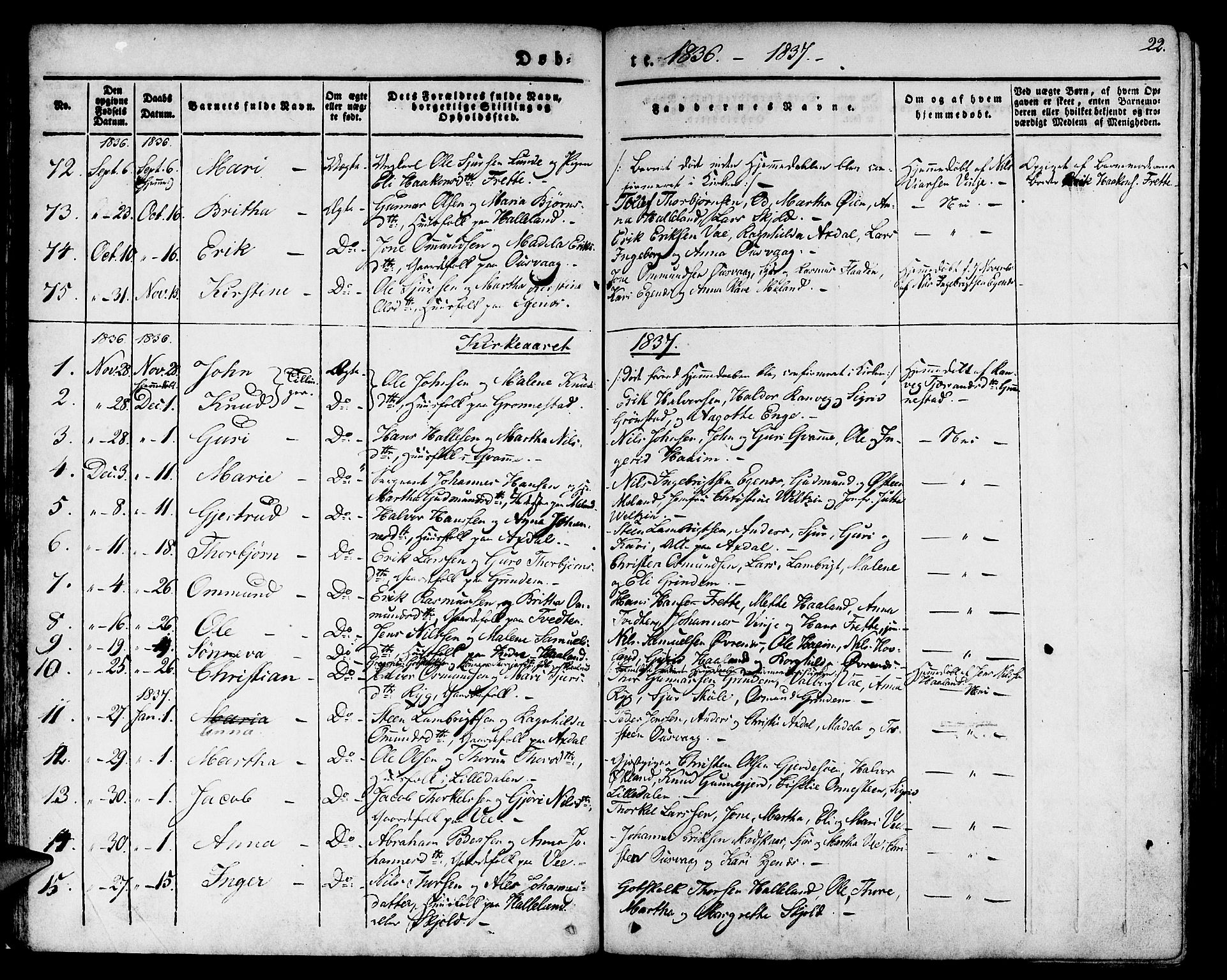 Etne sokneprestembete, SAB/A-75001/H/Haa: Parish register (official) no. A 7, 1831-1847, p. 22
