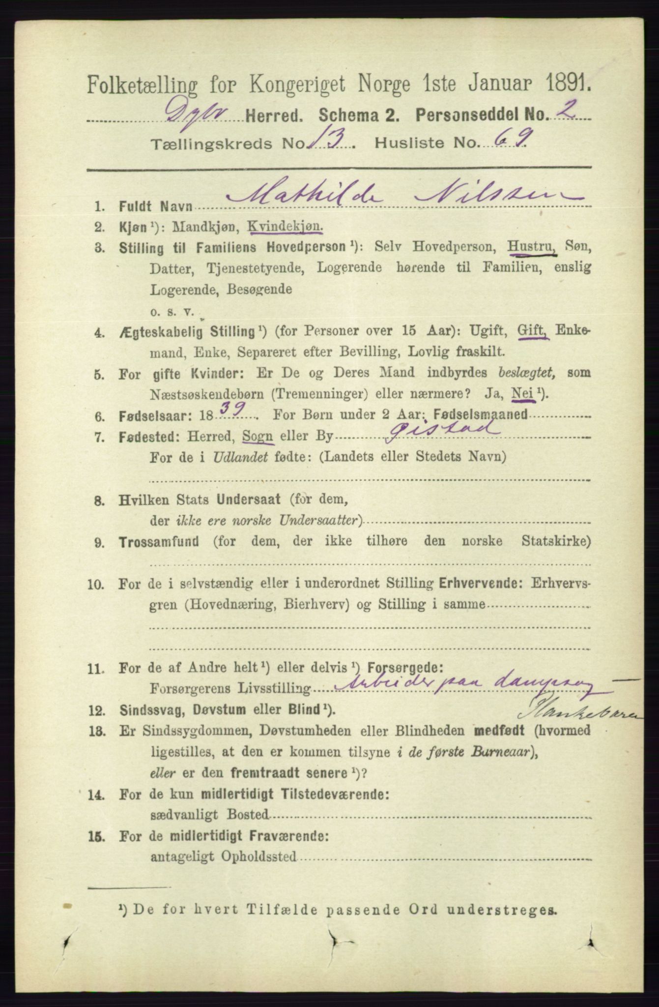 RA, 1891 census for 0915 Dypvåg, 1891, p. 5695