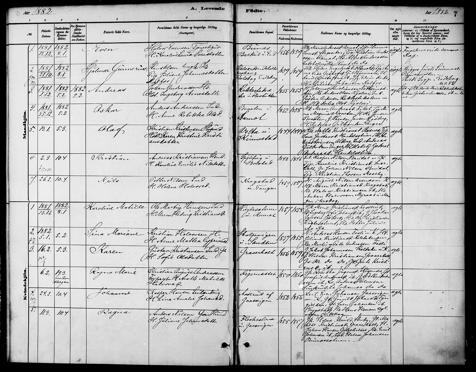 Høland prestekontor Kirkebøker, SAO/A-10346a/F/Fc/L0001: Parish register (official) no. III 1, 1880-1897, p. 7