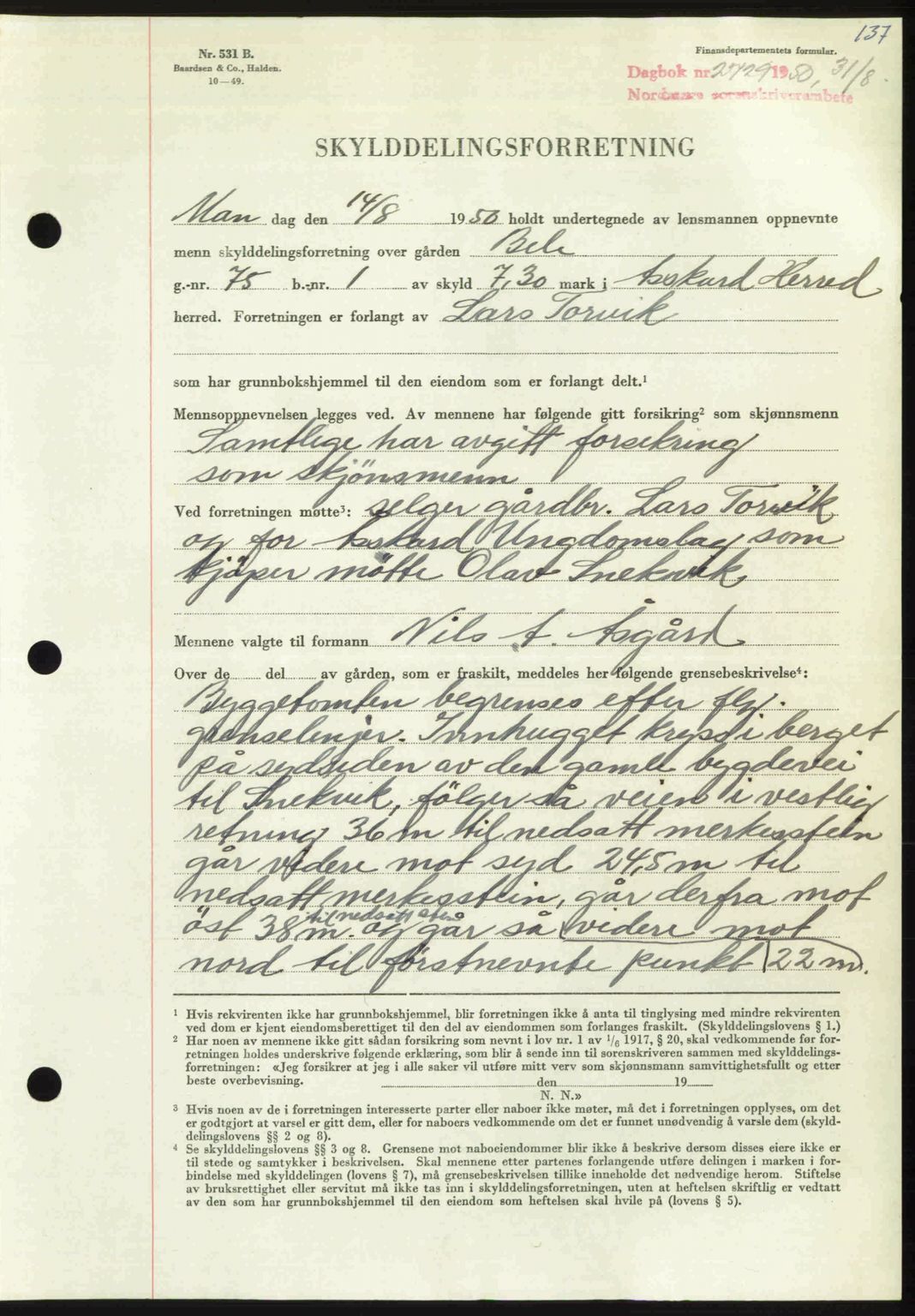 Nordmøre sorenskriveri, AV/SAT-A-4132/1/2/2Ca: Mortgage book no. A116, 1950-1950, Diary no: : 2729/1950